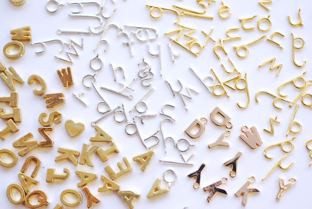 Alphabet Charms Alphabet Pendants Antiqued Gold Letter Charms Initial  Charms Bulk Charms Script Font Charms Wholesale 100pcs