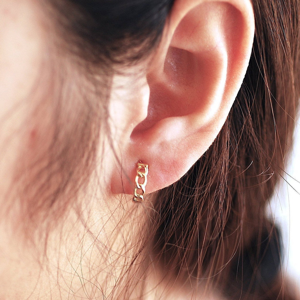 Gold Snake Connector Chain Stud Earrings