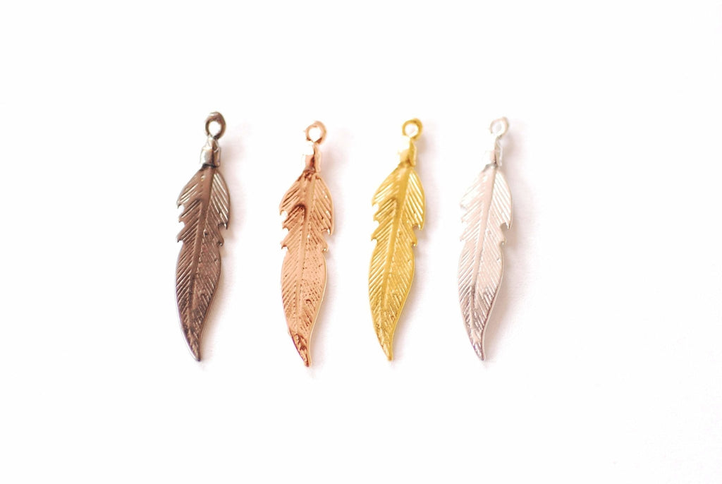 Wholesale Charms - Feather Charm  18k Gold Plated over Brass Leaf Pendant  HarperCrown Wholesale B294