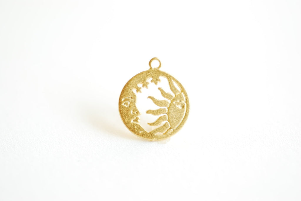 Wholesale Charms - Round Sun and Moon Cut out Charm- Vermeil 18k