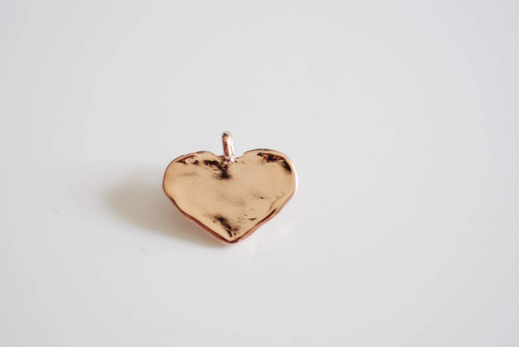 Wholesale Charms - 2pcs Matte Vermeil Rose Gold Heart Beads Charm