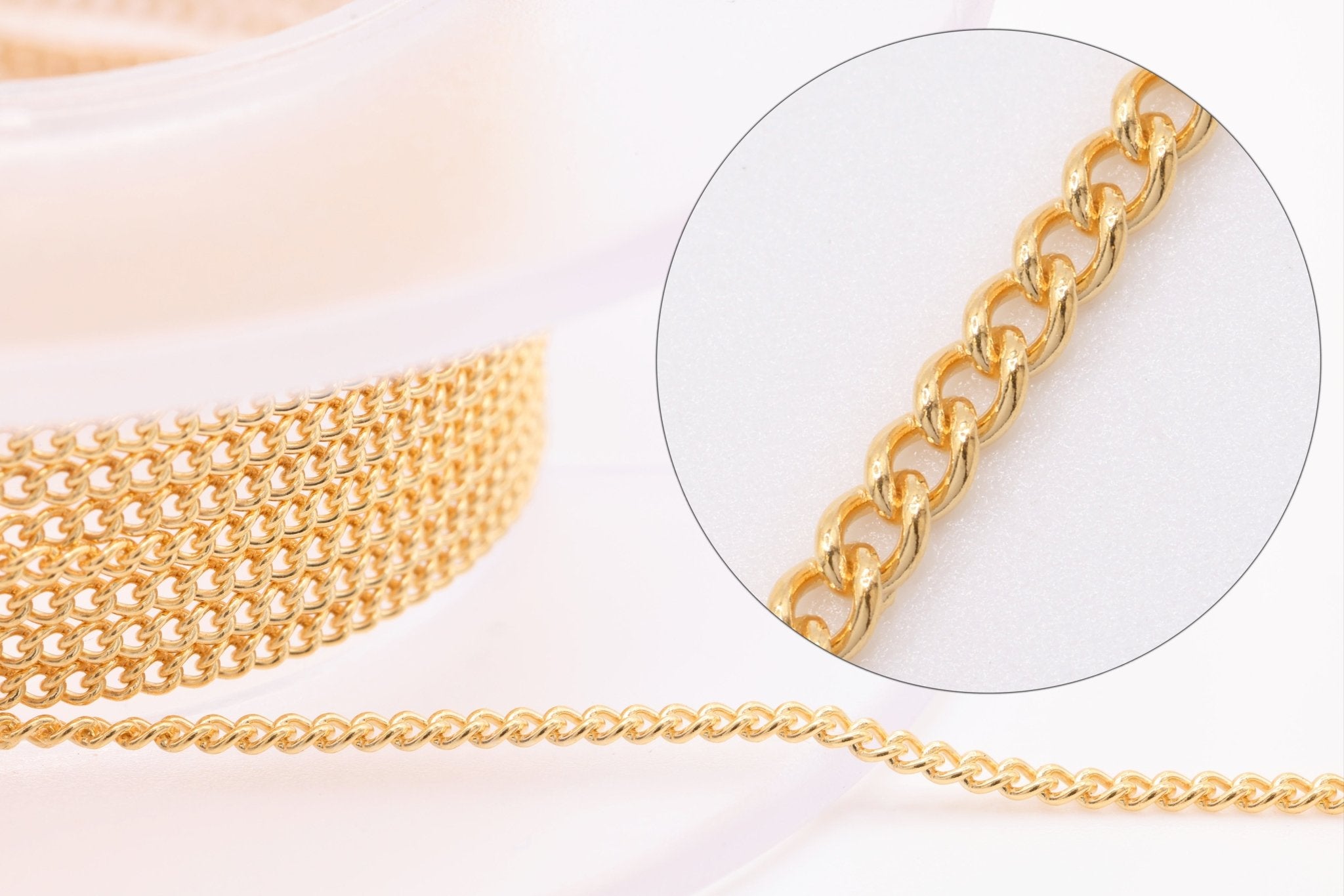 1.2mm Curb Chain (5 ft), Gold - Filled or Sterling Silver, Bulk 5ft Increment Chain for Jewelry Making - HarperCrown