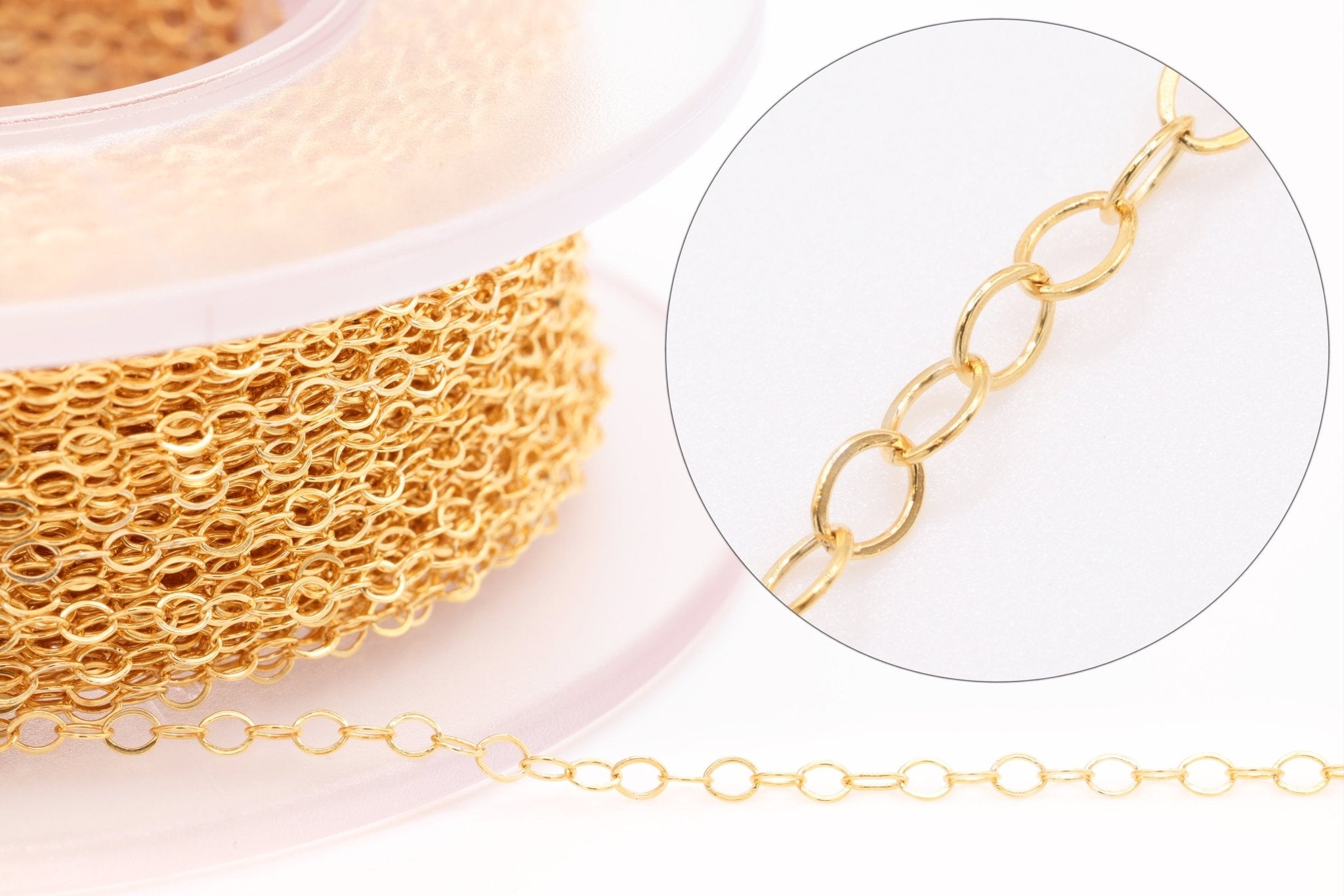 1.3mm Flat Cable Chain, Gold - Filled Chain, Pay By the Foot Uncut - HarperCrown