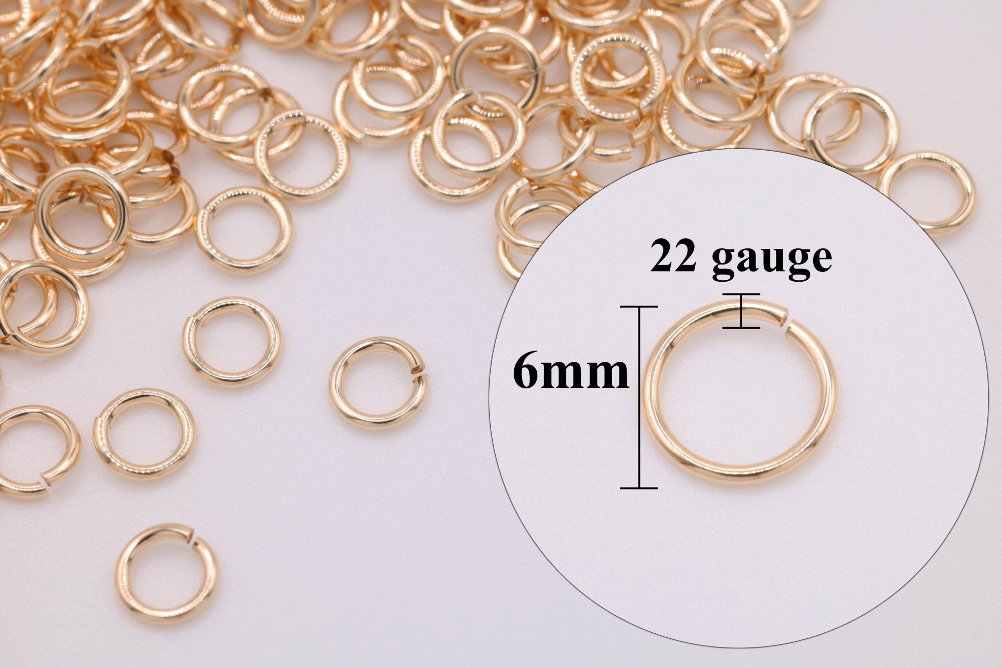 14/20 Gold - Filled 22 Gauge 6mm Open Jump Rings, 25 Piece Pack, Wholesale - HarperCrown