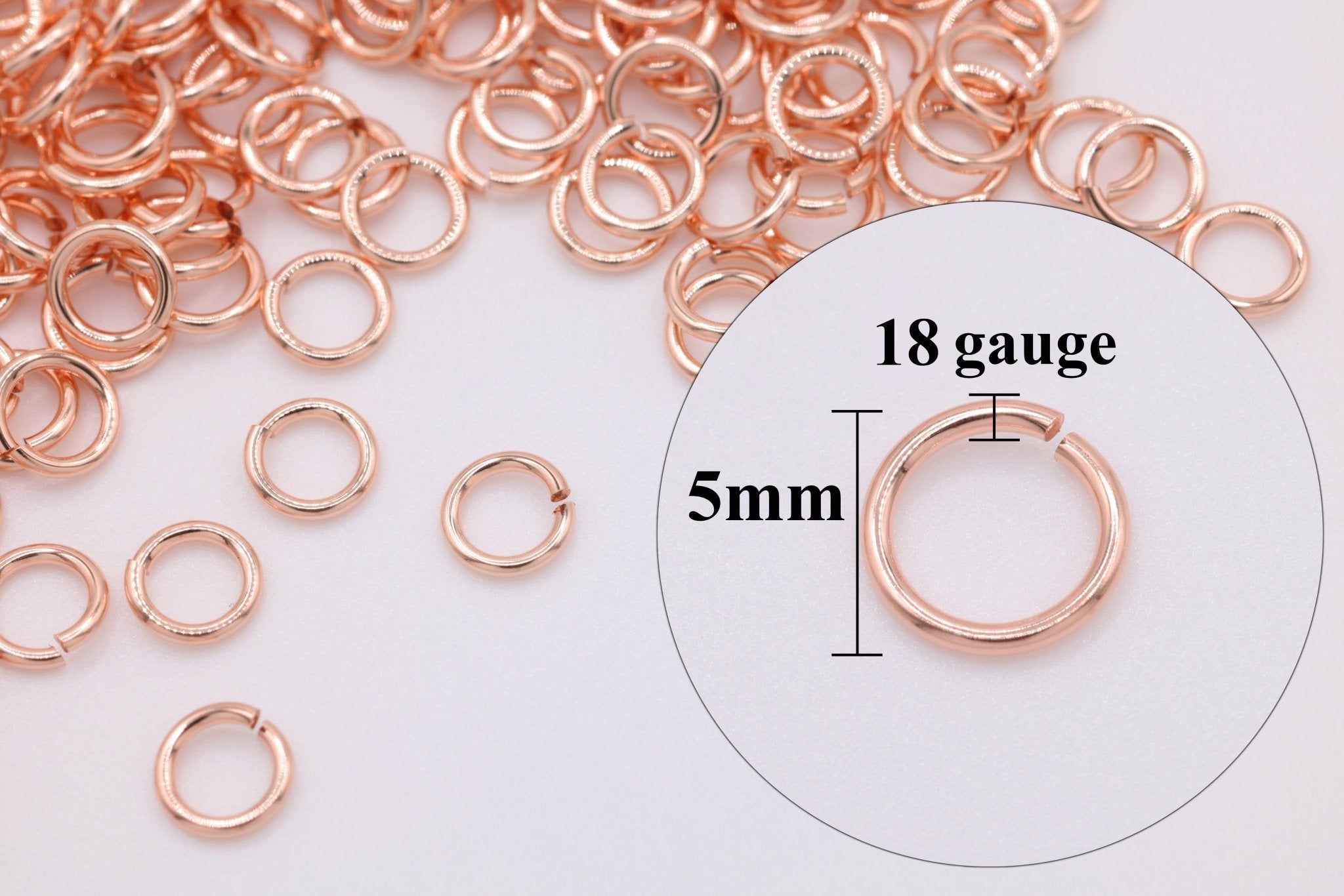 14/20 Rose Gold - Filled 18 Gauge 5mm Open Jump Rings, 25 Piece Pack, Wholesale - HarperCrown