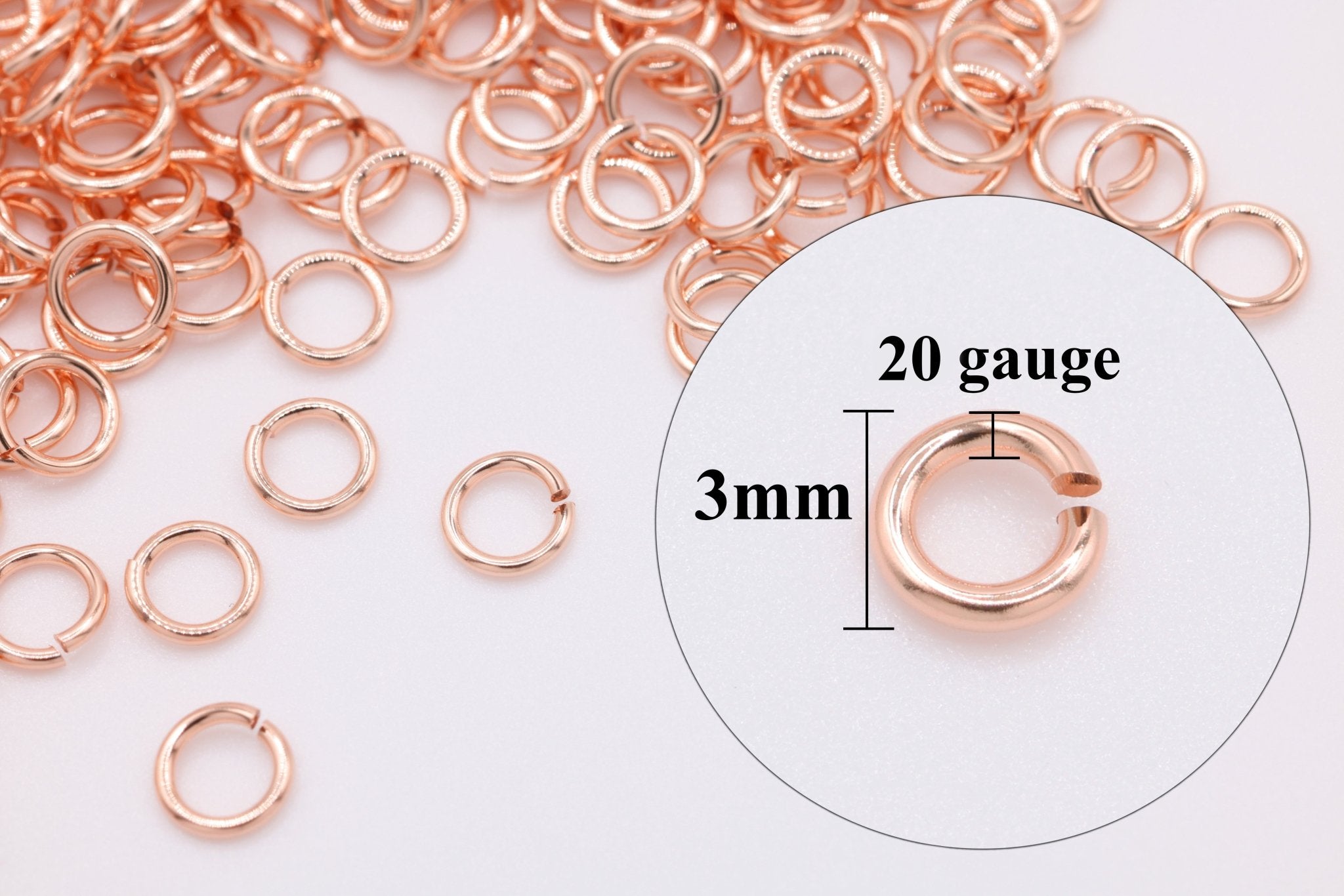 14/20 Rose Gold - Filled 20 Gauge 3mm Open Jump Rings, 25 Piece Pack, Wholesale - HarperCrown