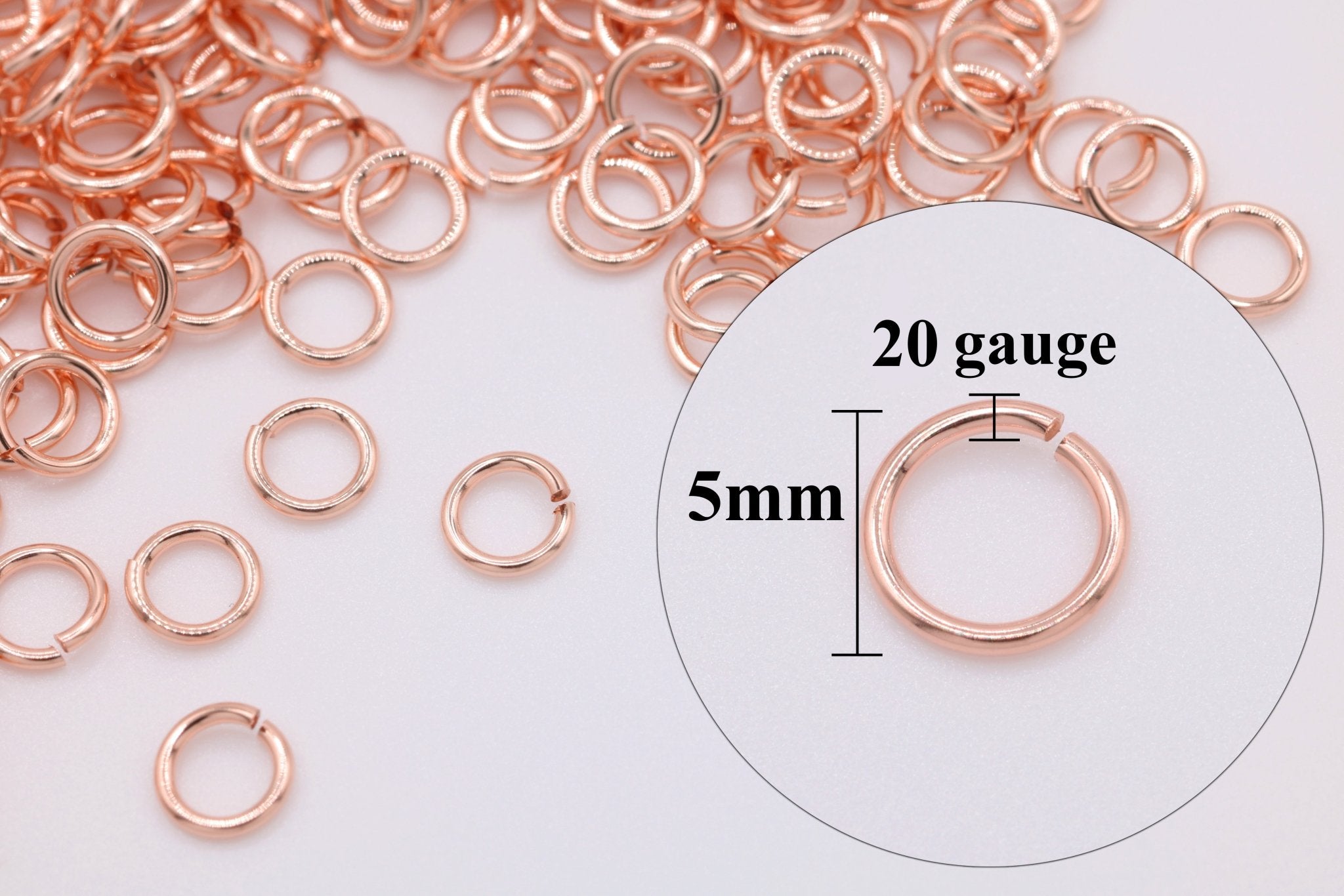 14/20 Rose Gold - Filled 20 Gauge 5mm Open Jump Rings, 25 Piece Pack, Wholesale - HarperCrown