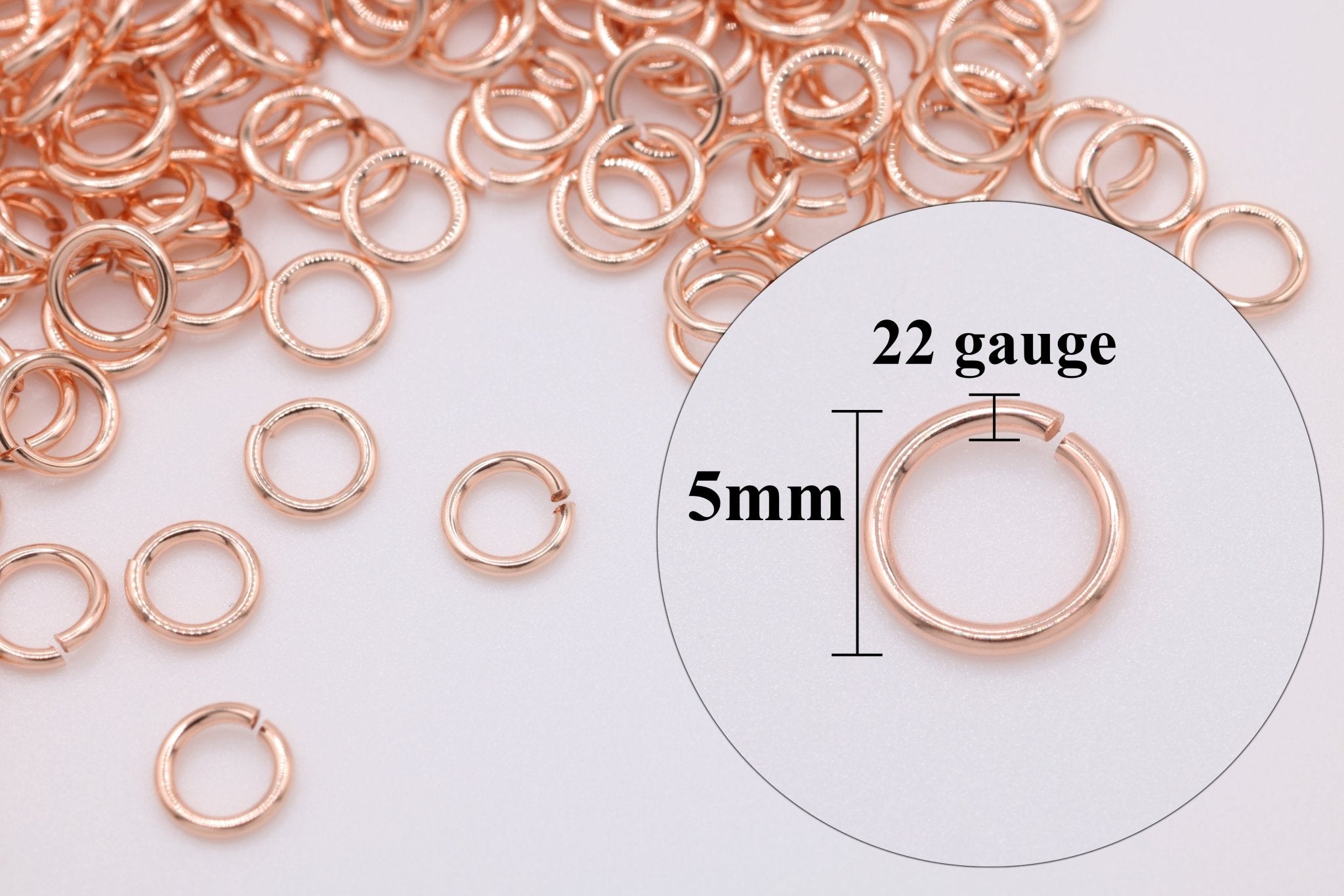 14/20 Rose Gold - Filled 22 Gauge 5mm Open Jump Rings, 25 Piece Pack, Wholesale - HarperCrown