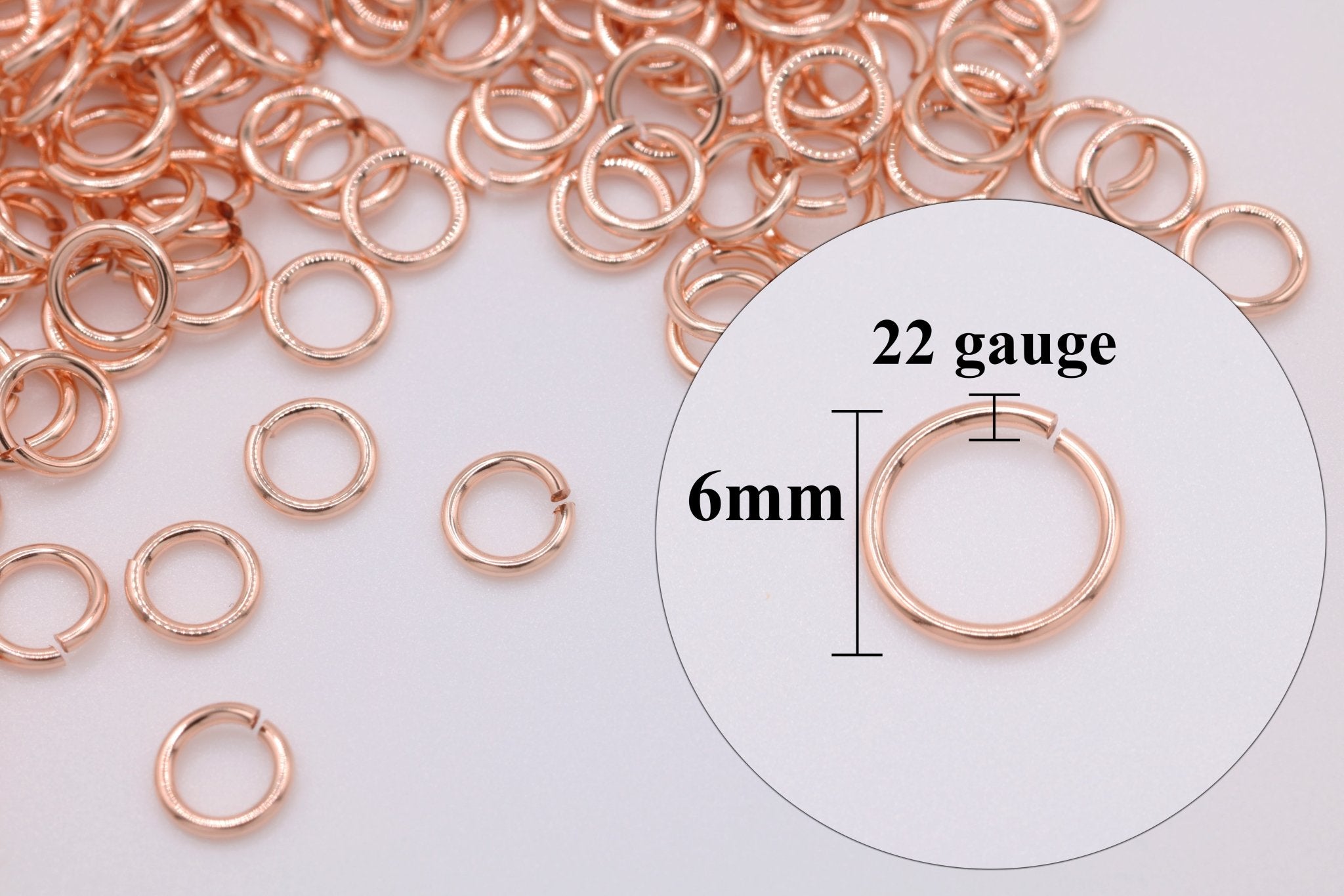 14/20 Rose Gold - Filled 22 Gauge 6mm Open Jump Rings, 25 Piece Pack, Wholesale - HarperCrown