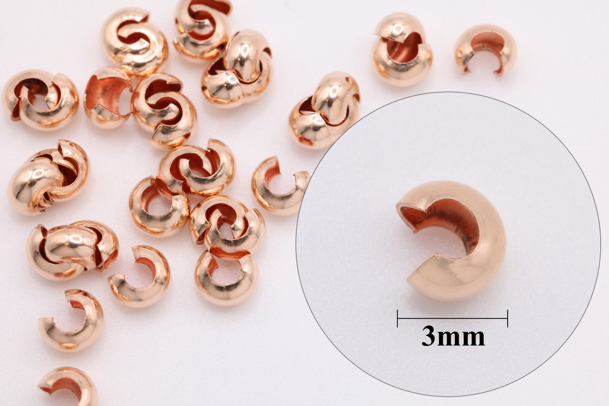 14/20 Rose Gold - Filled 3mm Round Crimp Cover, 5 Piece Pack - HarperCrown