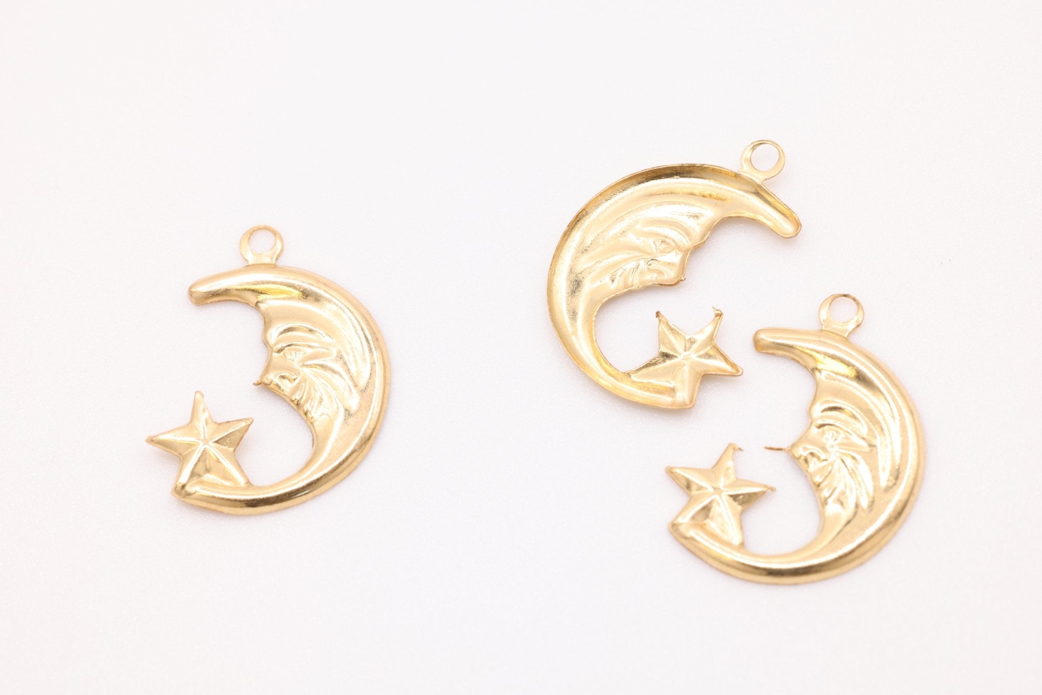 14K Gold-Filled Moon Face Charm, Celestial Crescent Moon Star, Jewelry Making Charm - HarperCrown