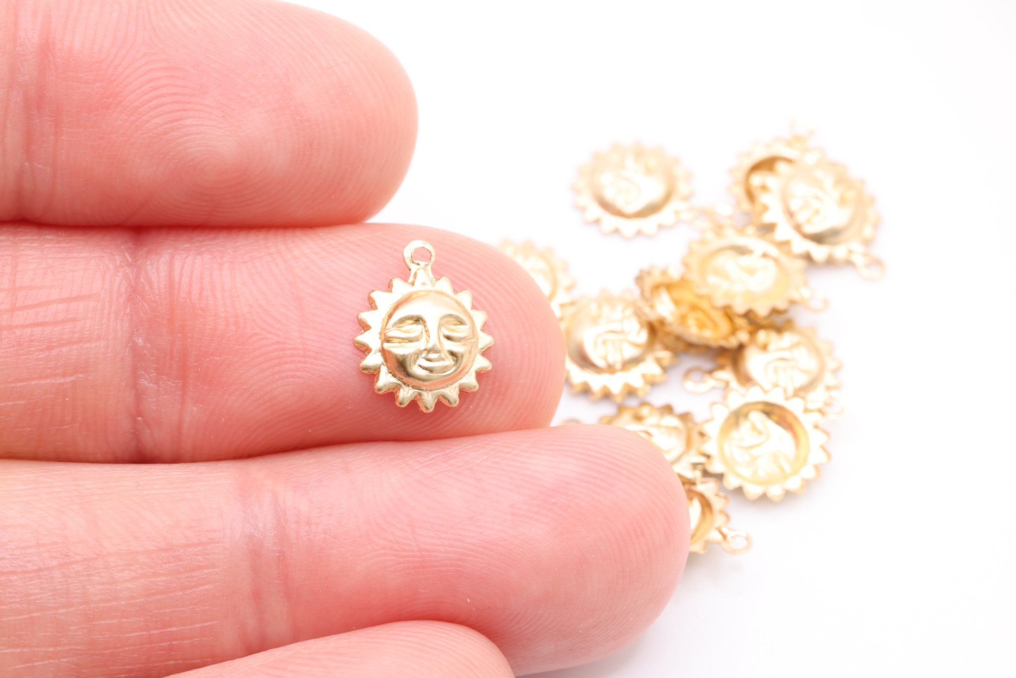 14K Gold Wholesale Filled Sun Face Charm, 14K Gold Filled, Sterling Silver, 14K Solid Gold, Celestial Charm - HarperCrown