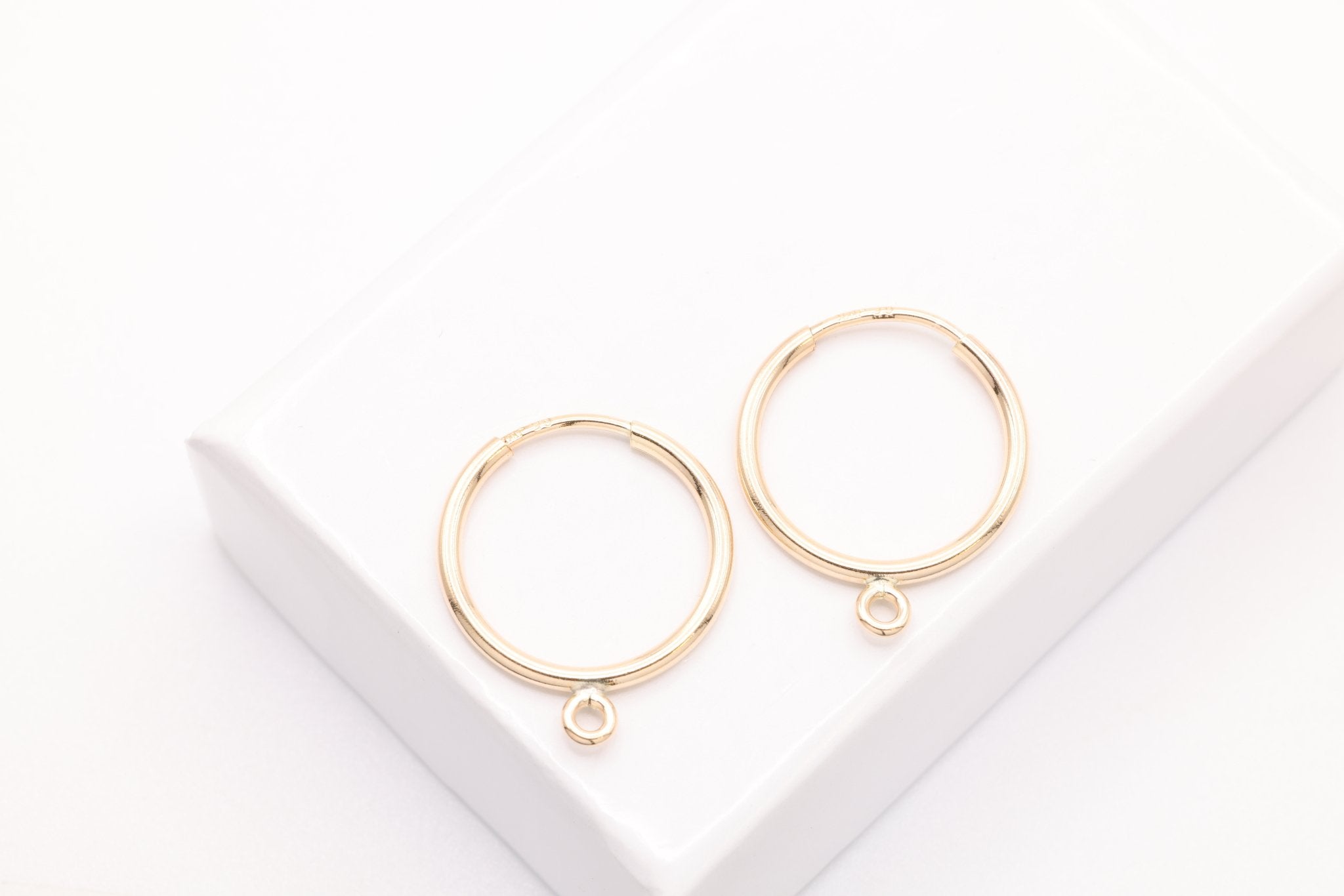 14mm Hoop Earring With Bail, 14K Gold - Filled, Dangle Charm Hoop, Wholesale Bulk DIY Jewelry Making Earring - HarperCrown