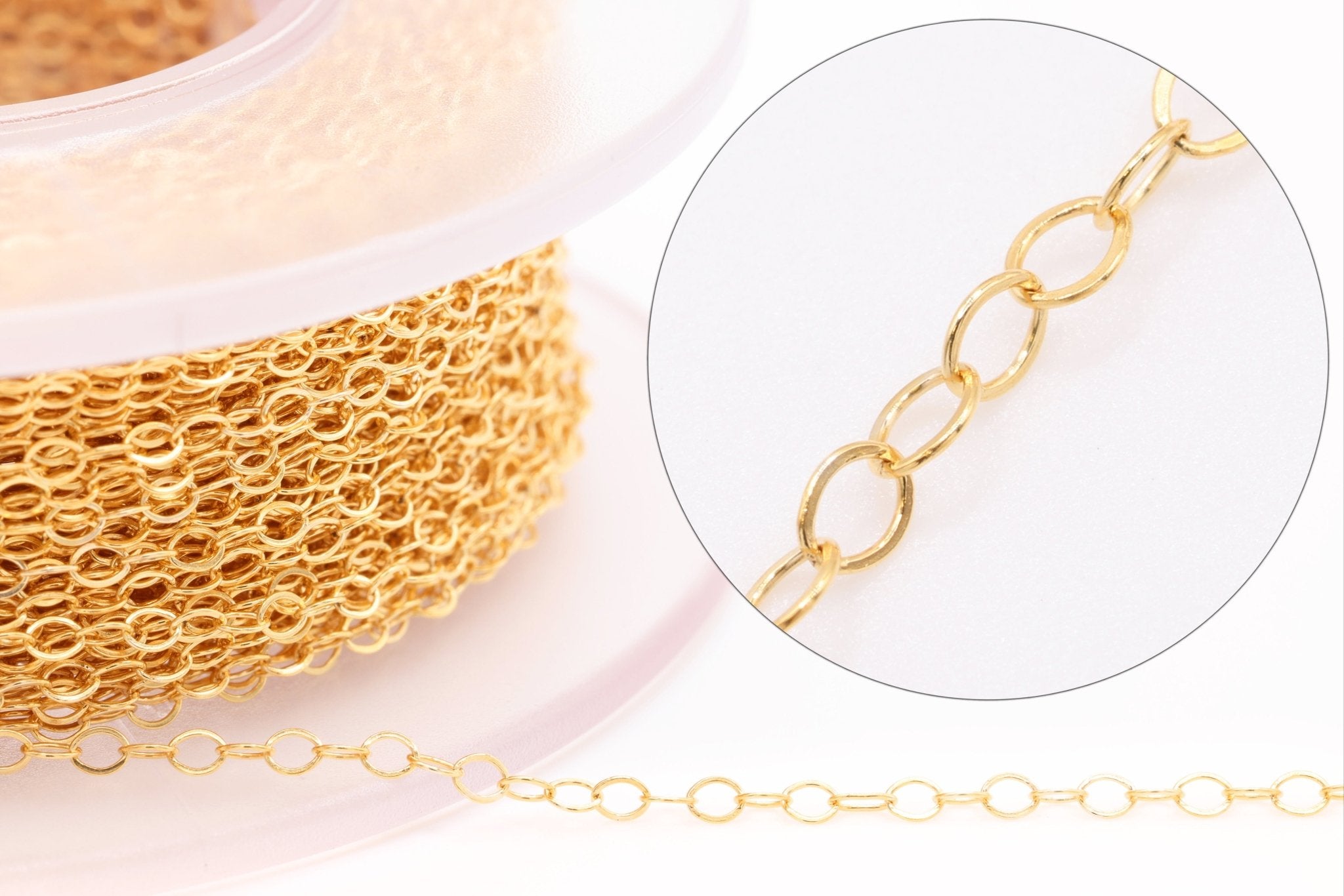 1.5mm Flat Cable Chain (5 ft), Gold - Filled, Bulk 5ft Increment Chain for Jewelry Making - HarperCrown