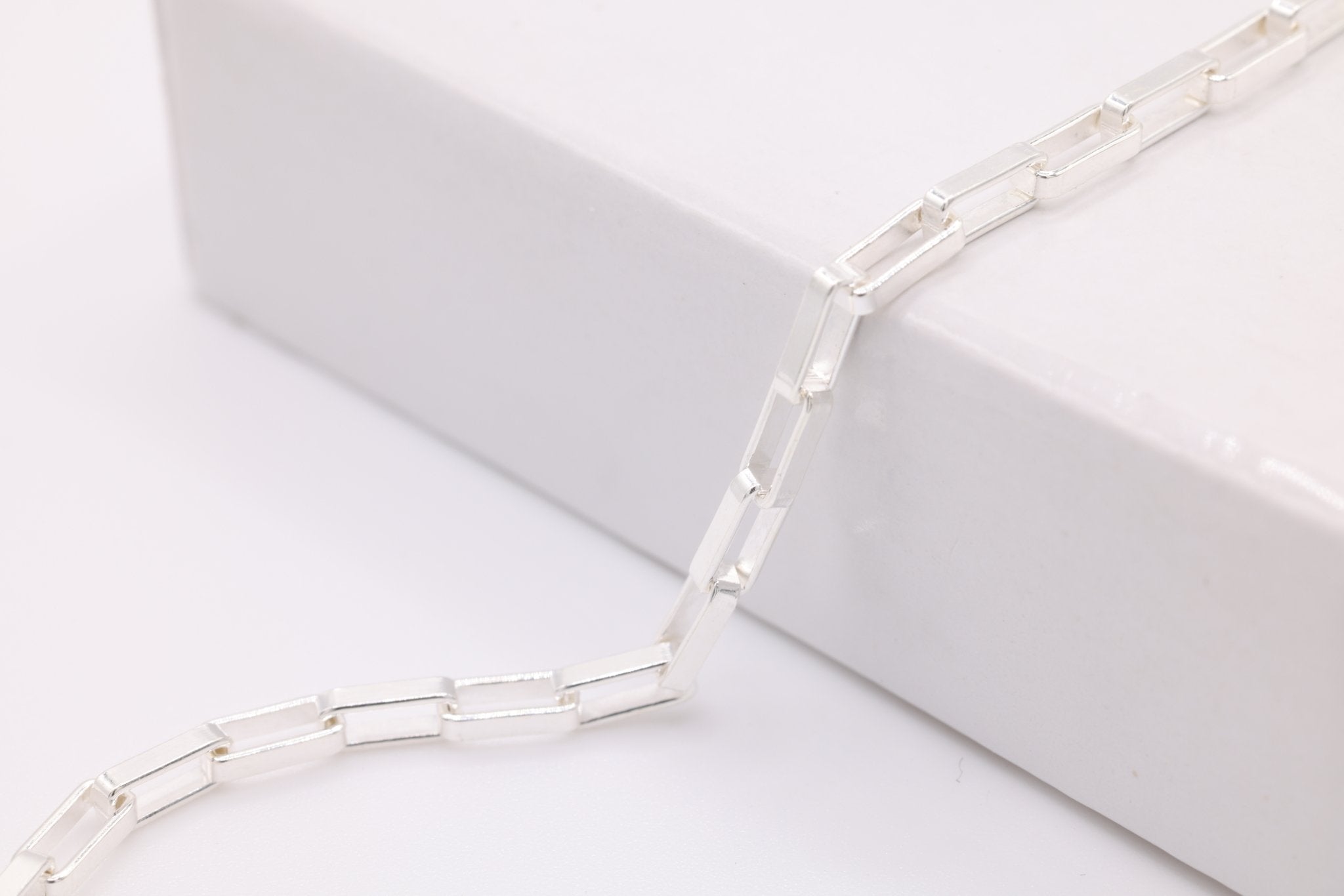 1.5mm x 4mm Elongated Box Chain, Sterling Silver, Bulk DIY Spool Pay Per Foot Jewelry Making Chain - HarperCrown