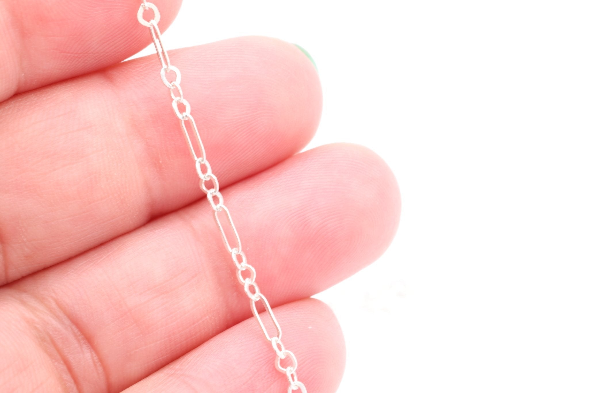 1.5mm x 5mm Long & Short Chain, Sterling Silver, Bulk DIY Spool Pay Per Foot Jewelry Making Chain - HarperCrown