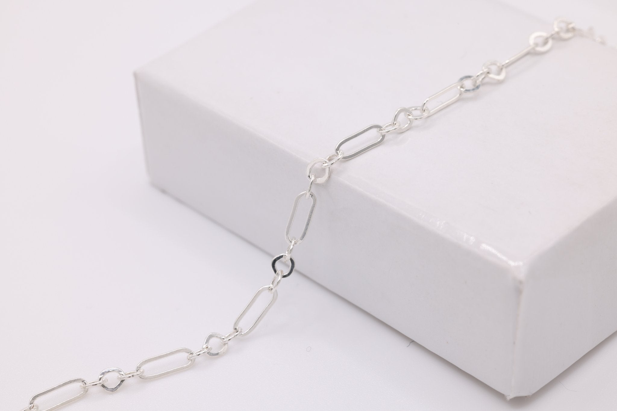 1.5mm x 5mm Long & Short Chain, Sterling Silver, Bulk DIY Spool Pay Per Foot Jewelry Making Chain - HarperCrown