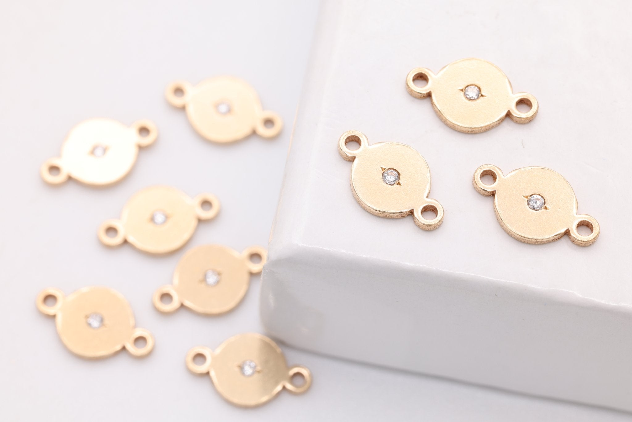 The CZ Circle Connector Charm, Gold-Filled, 8mm x 4mm, Bulk DIY Wholesale Jewelry Making Charm