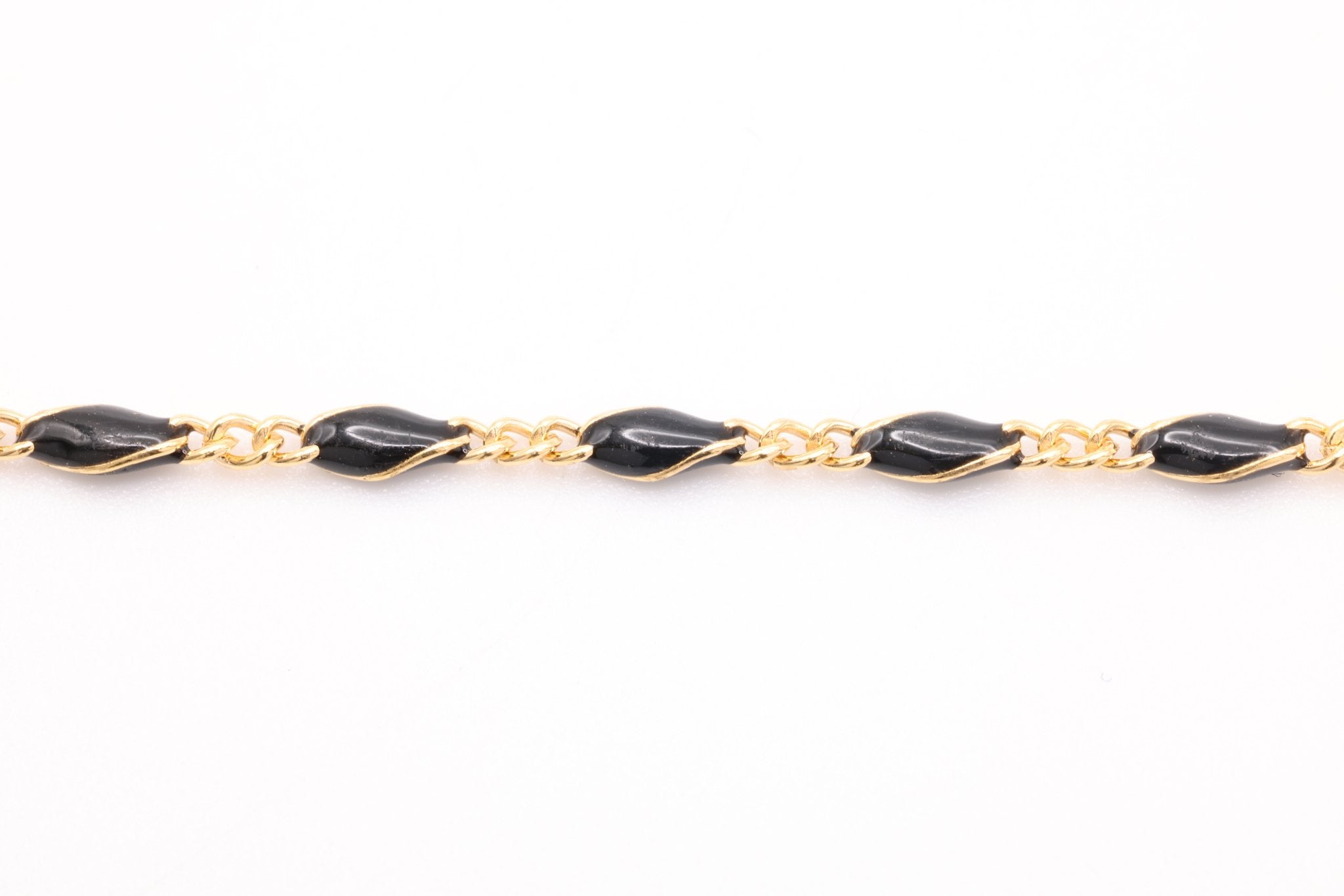 2.5mm x 3.5mmmm Figaro Black Enamel Chain, Gold - Filled, Enamel Color Unfinished Chain Permanent Jewelry - HarperCrown