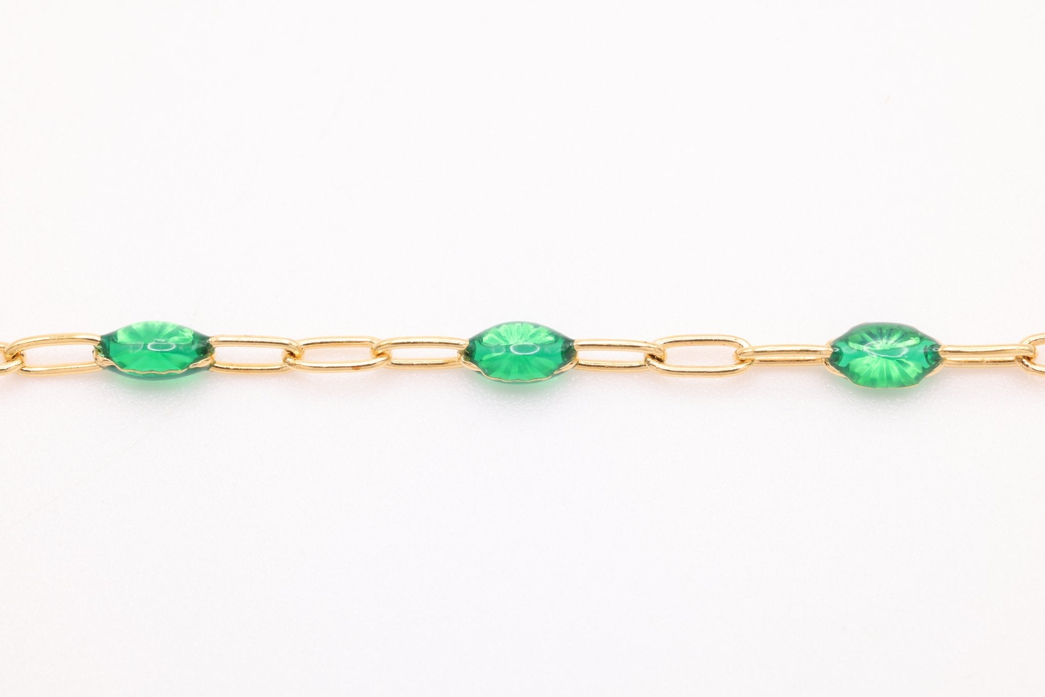 2mm x 2.5mmmm Paperclip Green Enamel Chain, Gold - Filled, Enamel Color Unfinished Chain Permanent Jewelry - HarperCrown