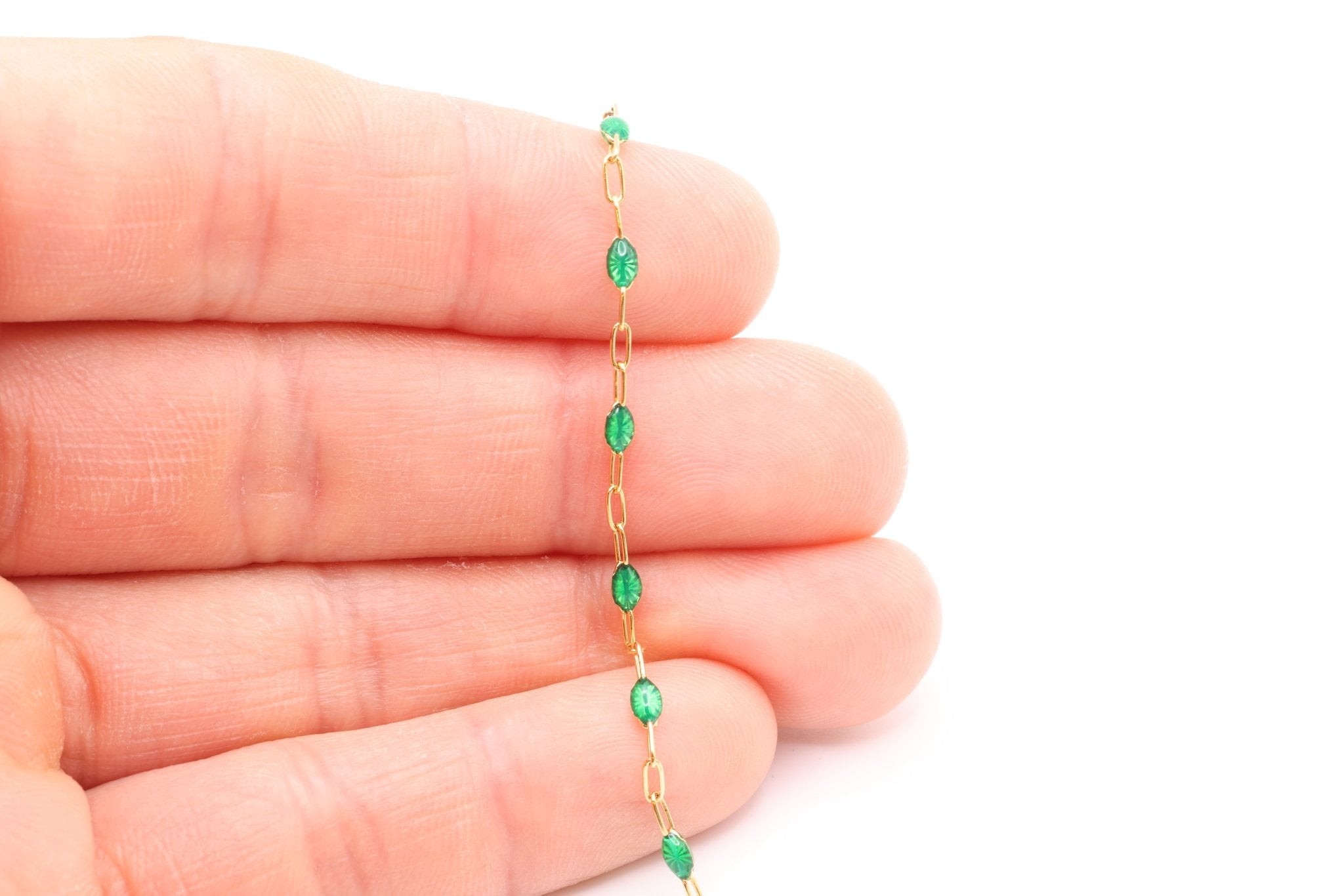 2mm x 2.5mmmm Paperclip Green Enamel Chain, Gold - Filled, Enamel Color Unfinished Chain Permanent Jewelry - HarperCrown