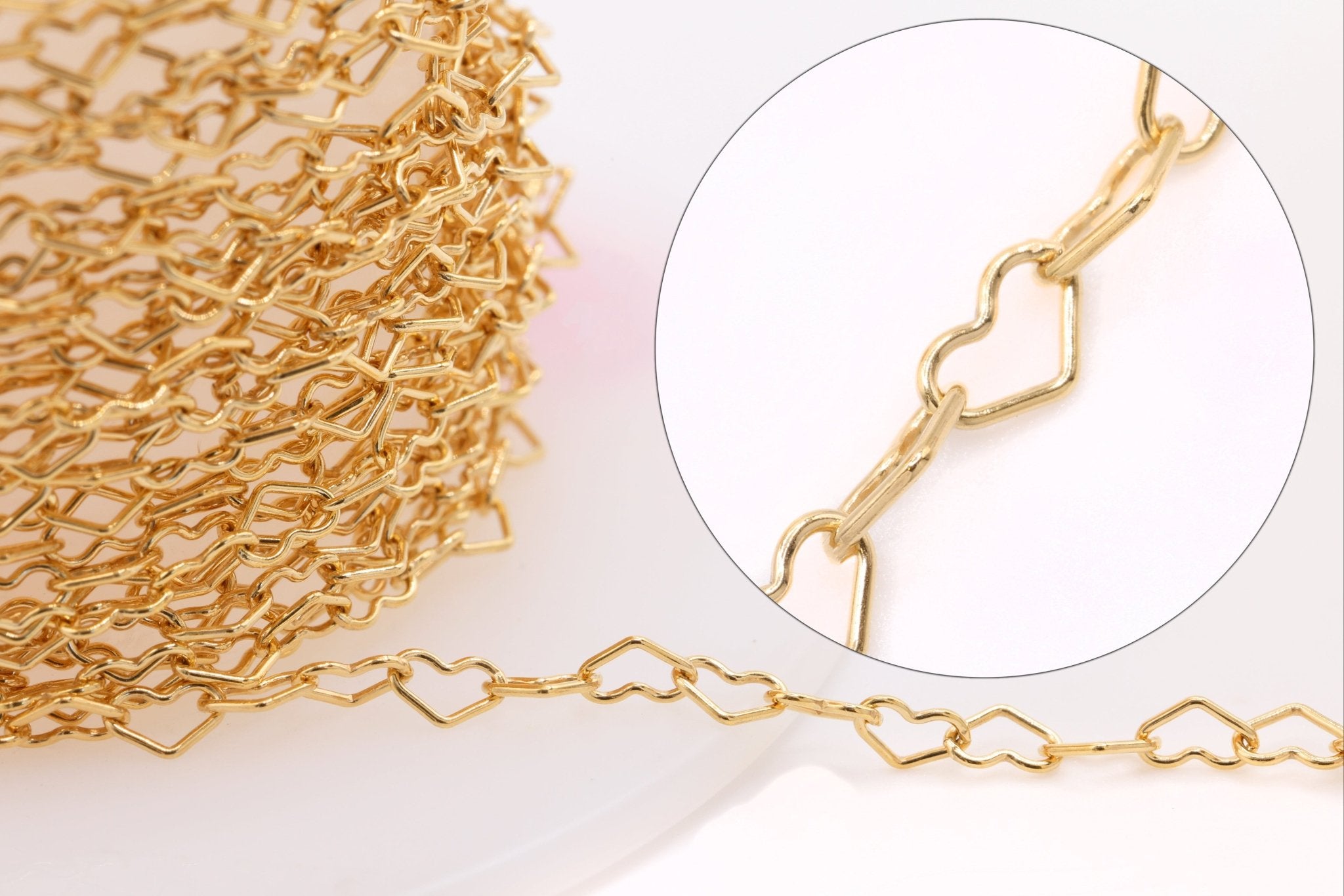 2mm x 3mm Heart Chain, 14K Gold - Filled, Heart Cable Chain Wholesale Jewelry Making - HarperCrown