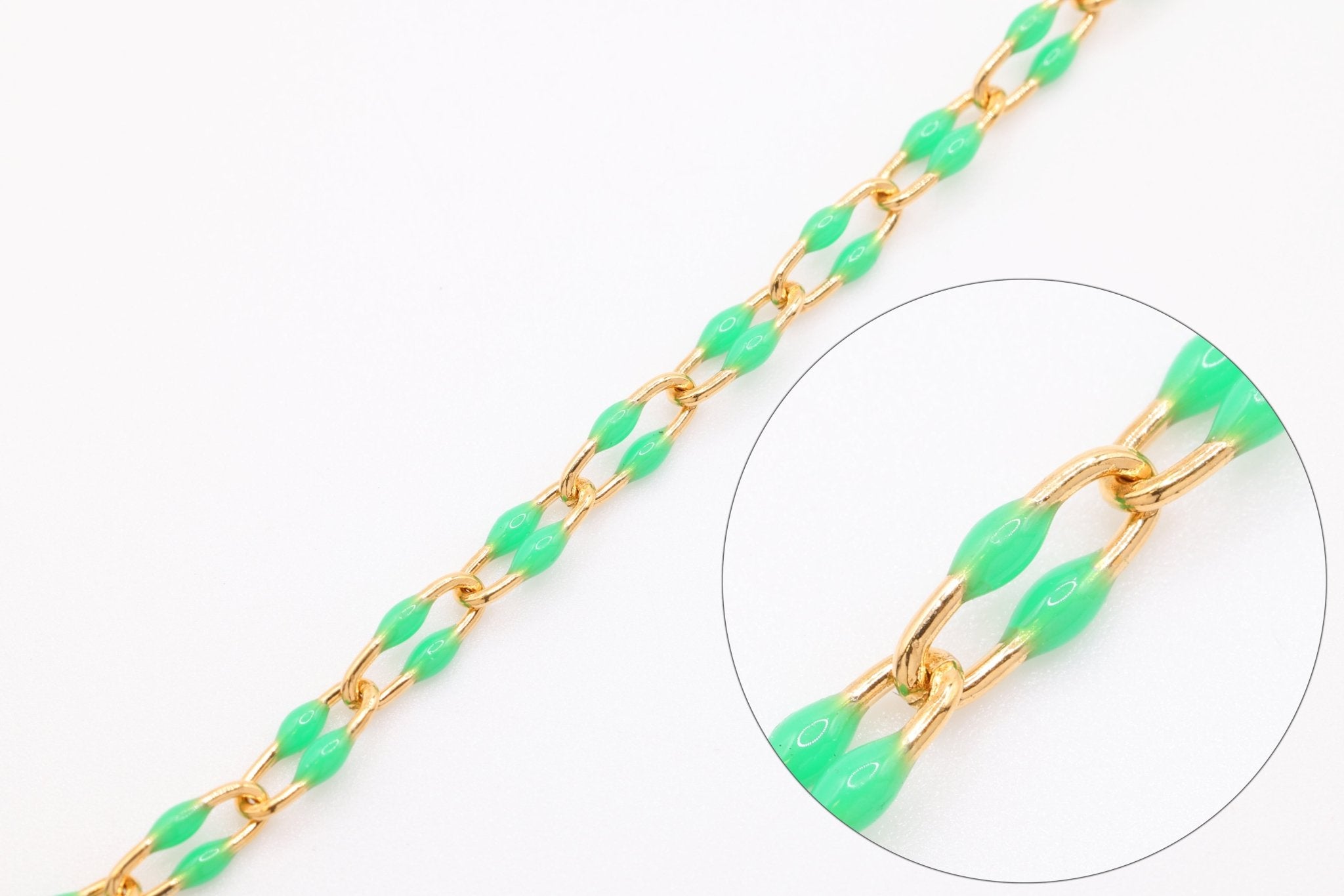 2mm x 5.5mmmm Paperclip Green Enamel Chain, Gold - Filled, Enamel Color Unfinished Chain Permanent Jewelry - HarperCrown