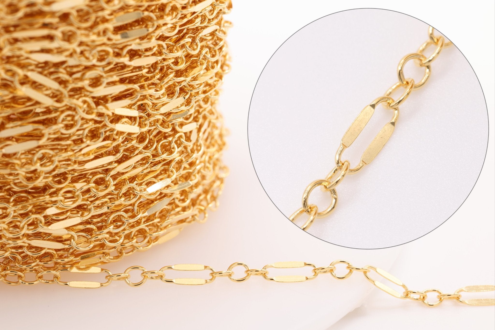 2mm x 6mm Long & Short Dapped Sequin Chain, Gold - Filled, Bulk Pay Per Foot Jewelry Making Chain - HarperCrown