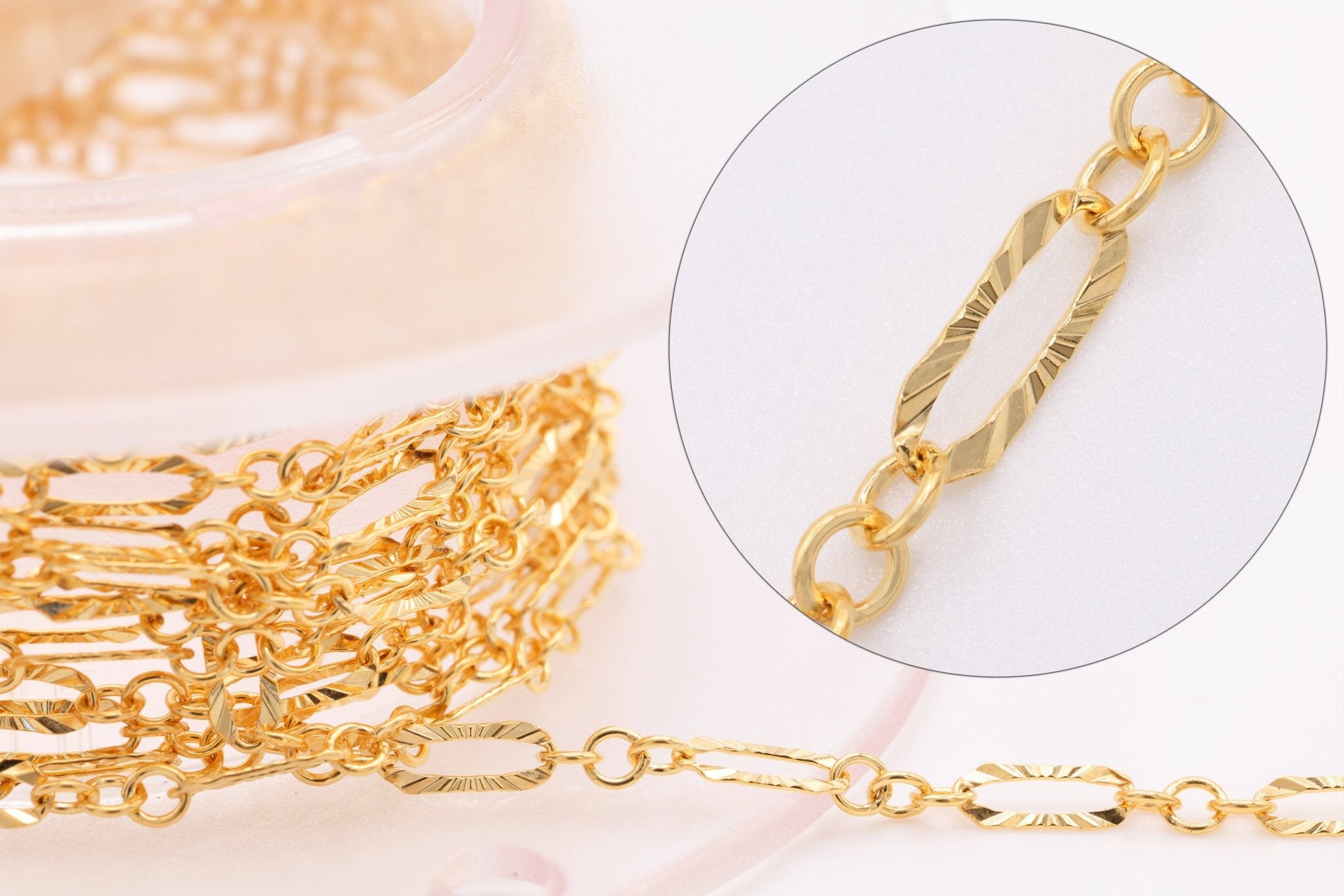 2mm x 6mm Starburst Chain, Gold - Filled, Diamond Cut, Bulk DIY Spool Pay Per Foot Jewelry Making Chain - HarperCrown