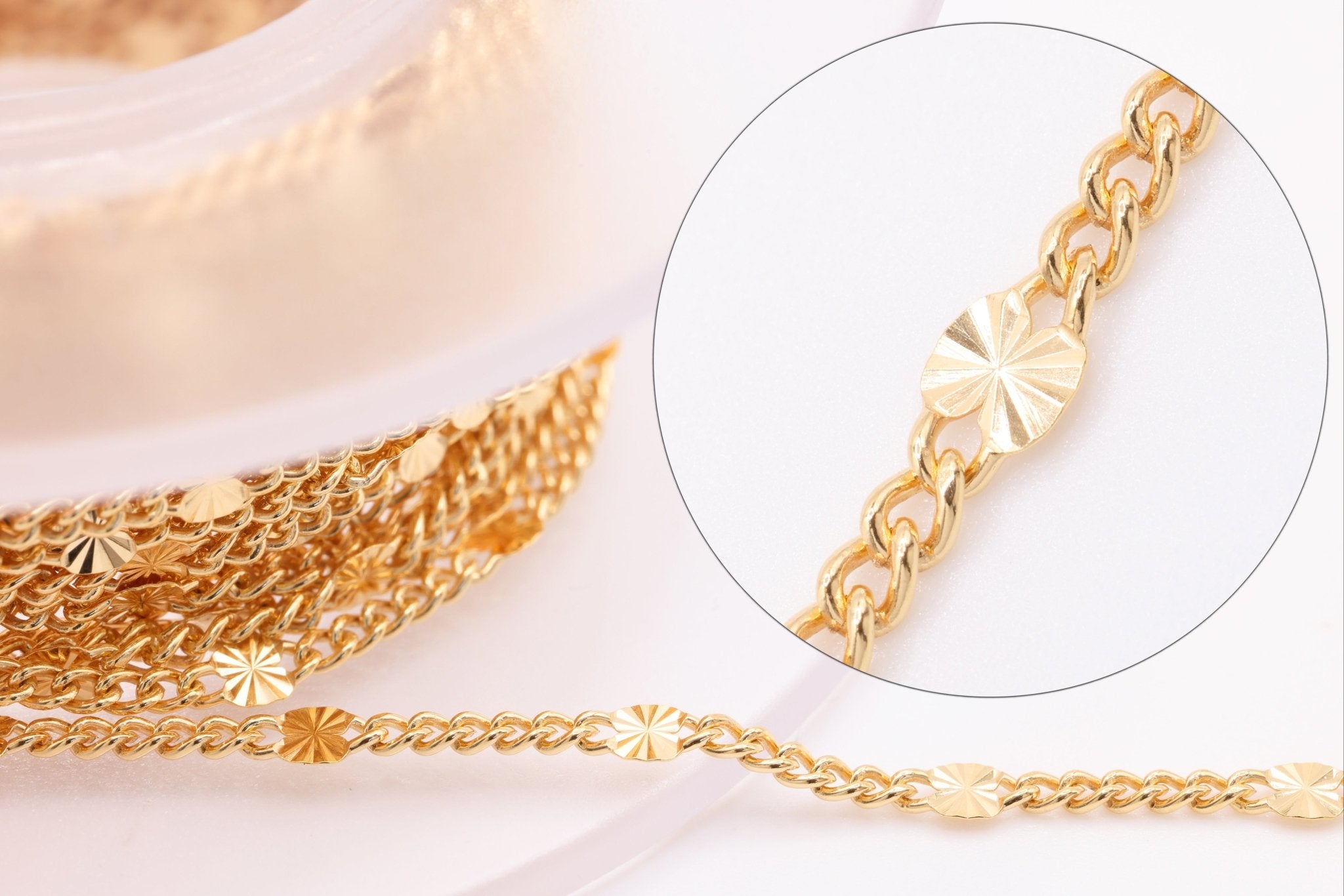 3.3mm Starburst Diamond Cut Chain, 14K Gold - Filled, Pay Per Foot, Jewelry Making Chain - HarperCrown