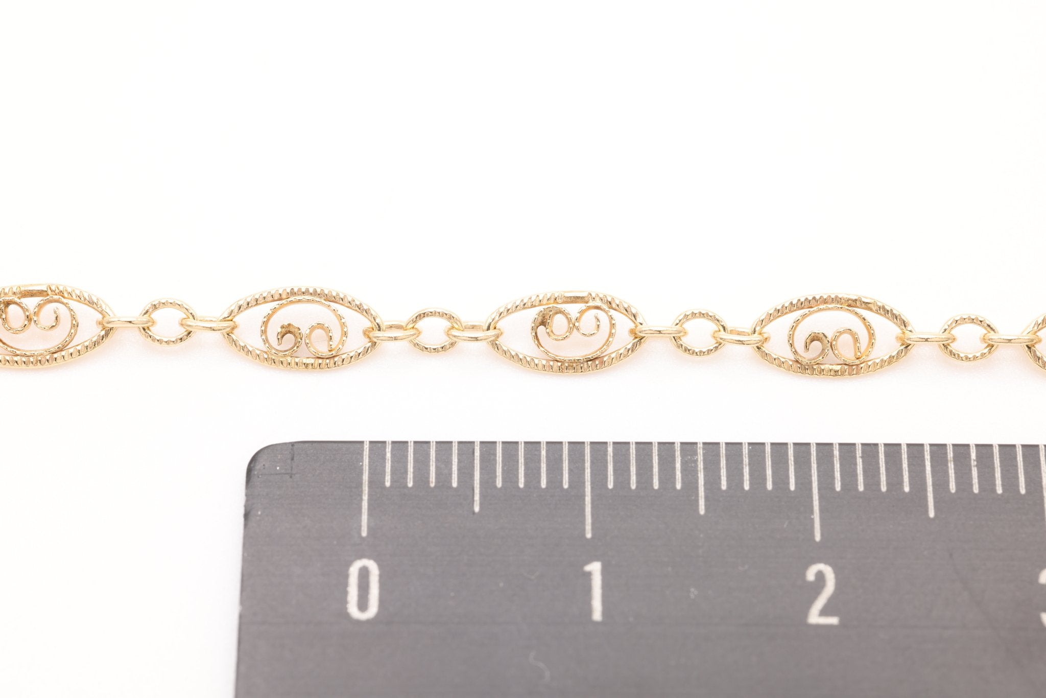 3.3mm x 7.7mm Filigree Scroll Chain, Gold - Filled or Sterling Silver, Fancy Chain Bulk Pay Per Foot Uncut Spools For Jewelers - HarperCrown