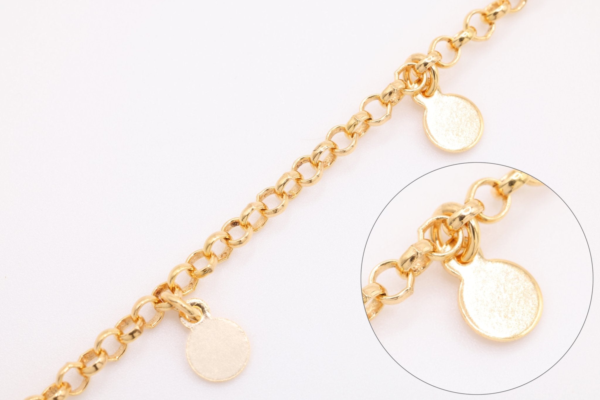 3mm Round Disc Chain, Gold - Filled, Bulk DIY Spool Pay Per Foot Jewelry Making Chain - HarperCrown