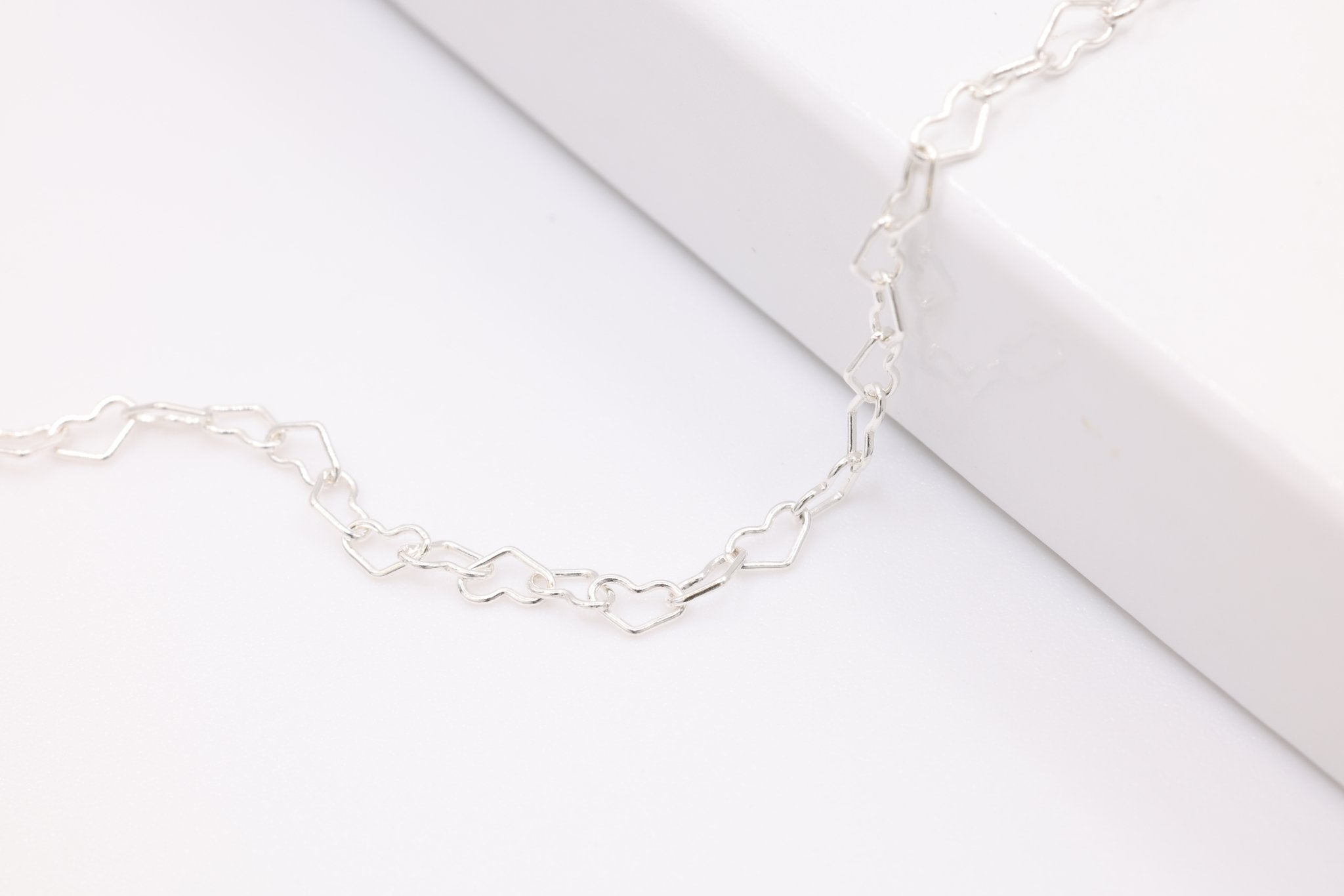 3mm x 2mm Heart Chain, Sterling Silver, Heart Cable Chain Wholesale Jewelry Making - HarperCrown