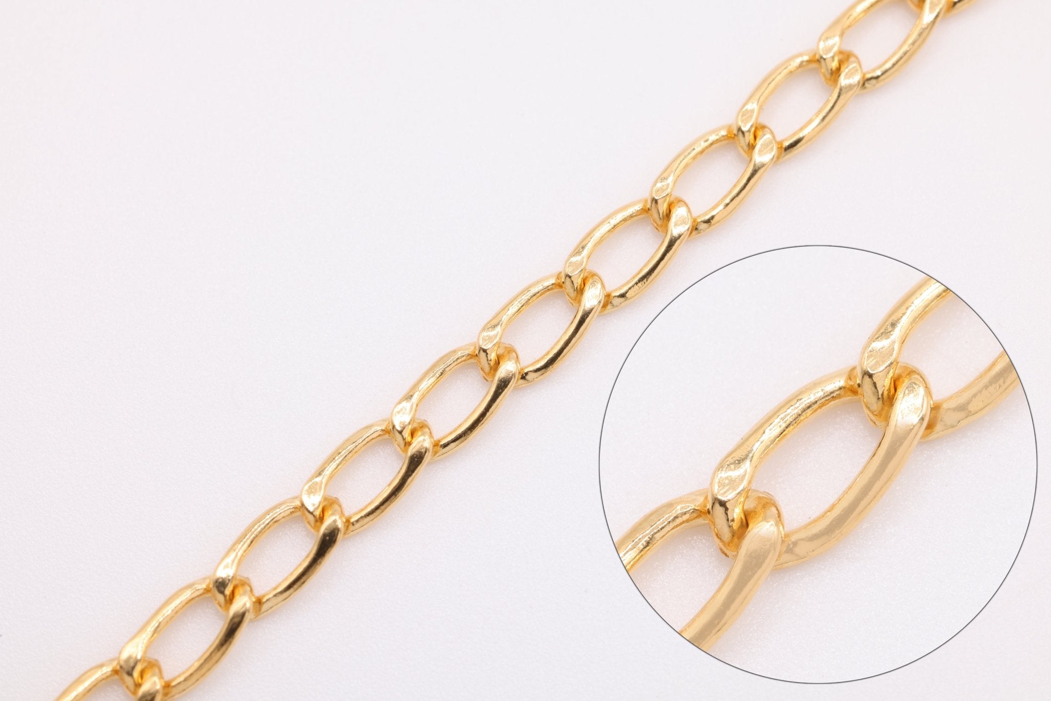 3mm x 5mm Long Curb Chain, Gold - Filled, Bulk DIY Spool Pay Per Foot Jewelry Making Chain - HarperCrown