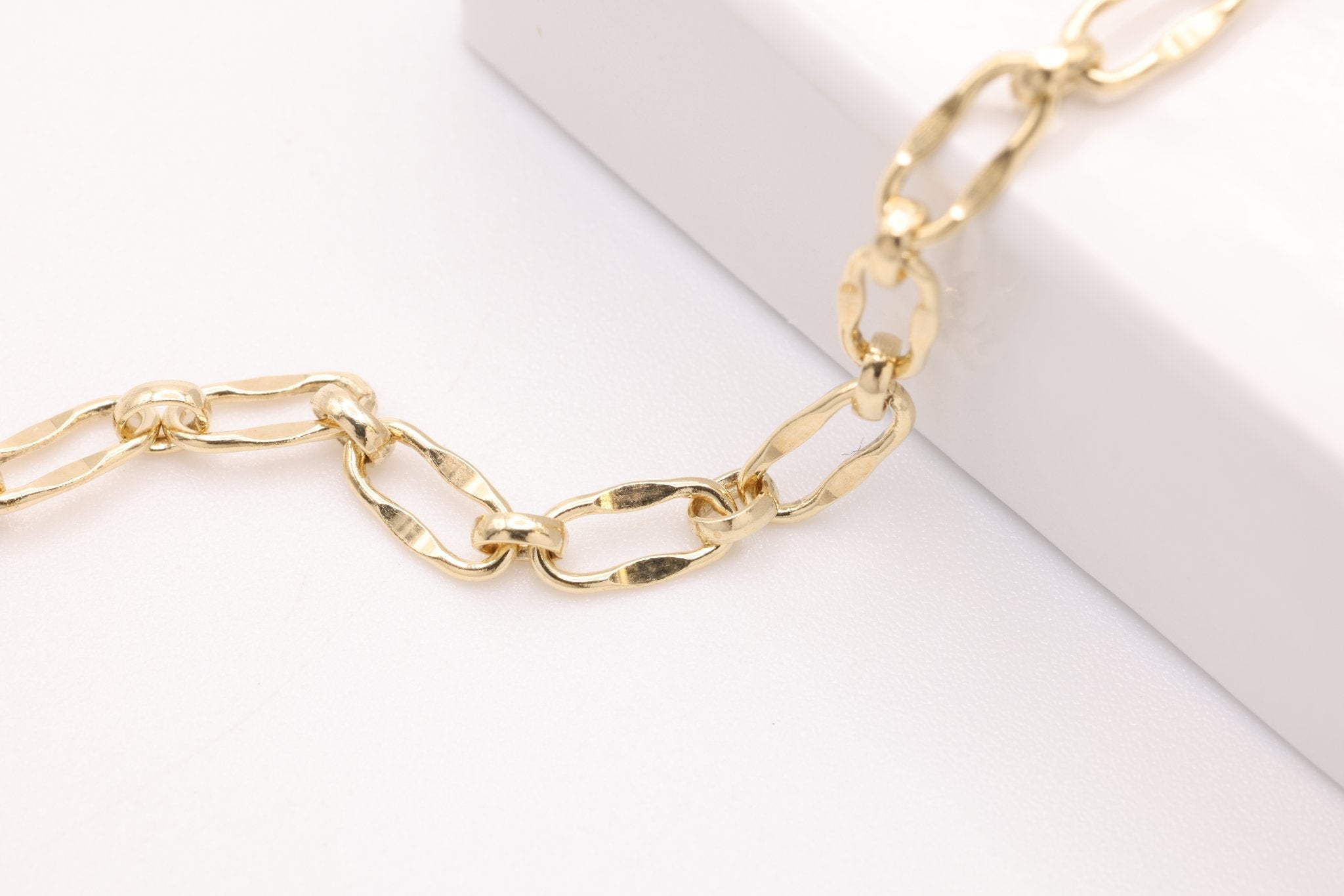 3mm x 6mm Dapped Chain, Gold - Filled, Bulk Pay Per Foot Jewelry Making Chain - HarperCrown