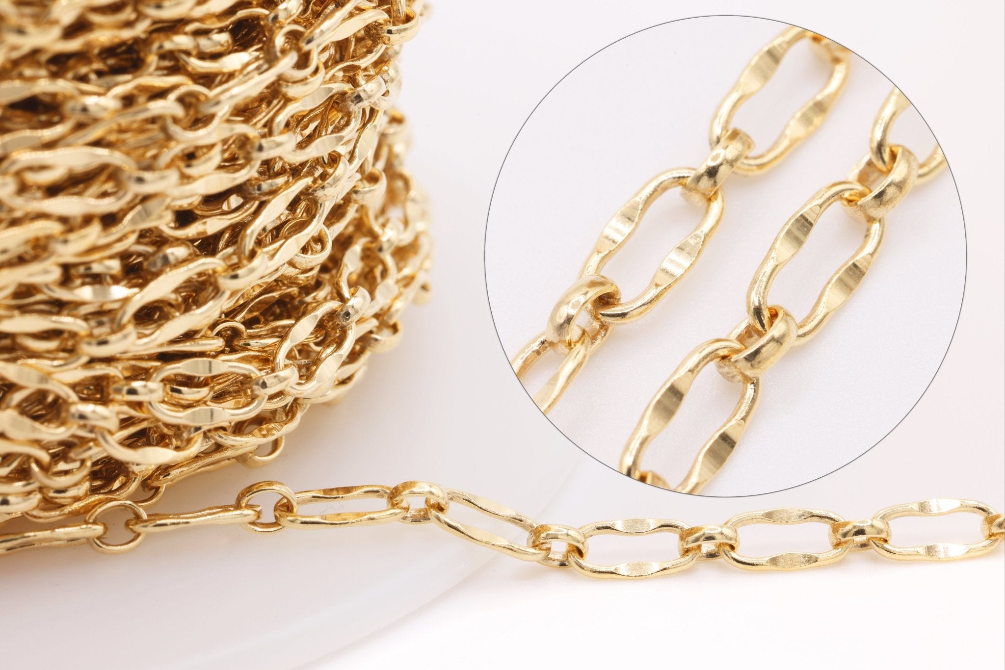 3mm x 6mm Dapped Chain, Gold - Filled, Bulk Pay Per Foot Jewelry Making Chain - HarperCrown