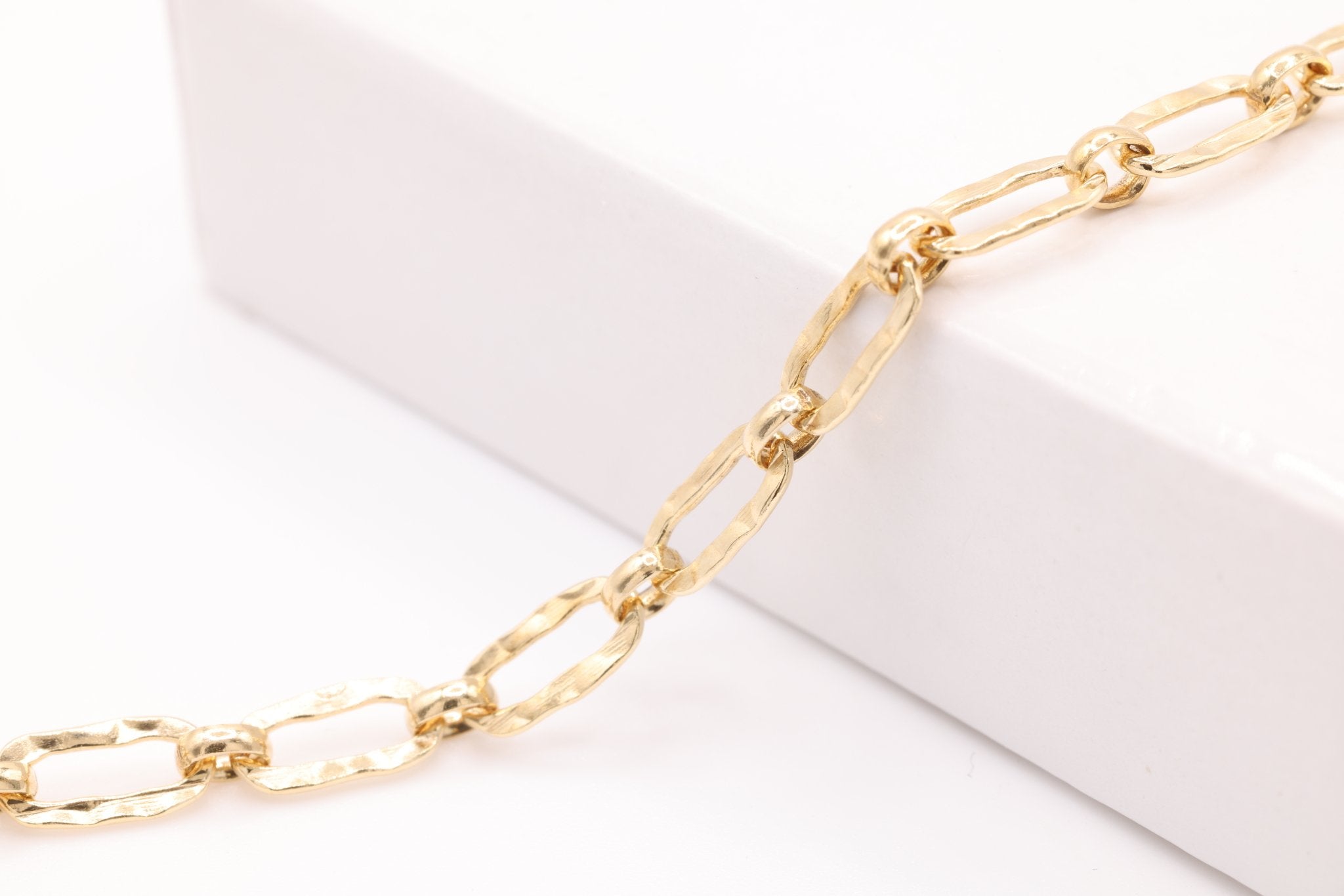 3mm x 6mm Hammered Long and Short Chain, 14K Gold - Filled, Bulk DIY Spool Pay Per Foot Jewelry Making Chain - HarperCrown