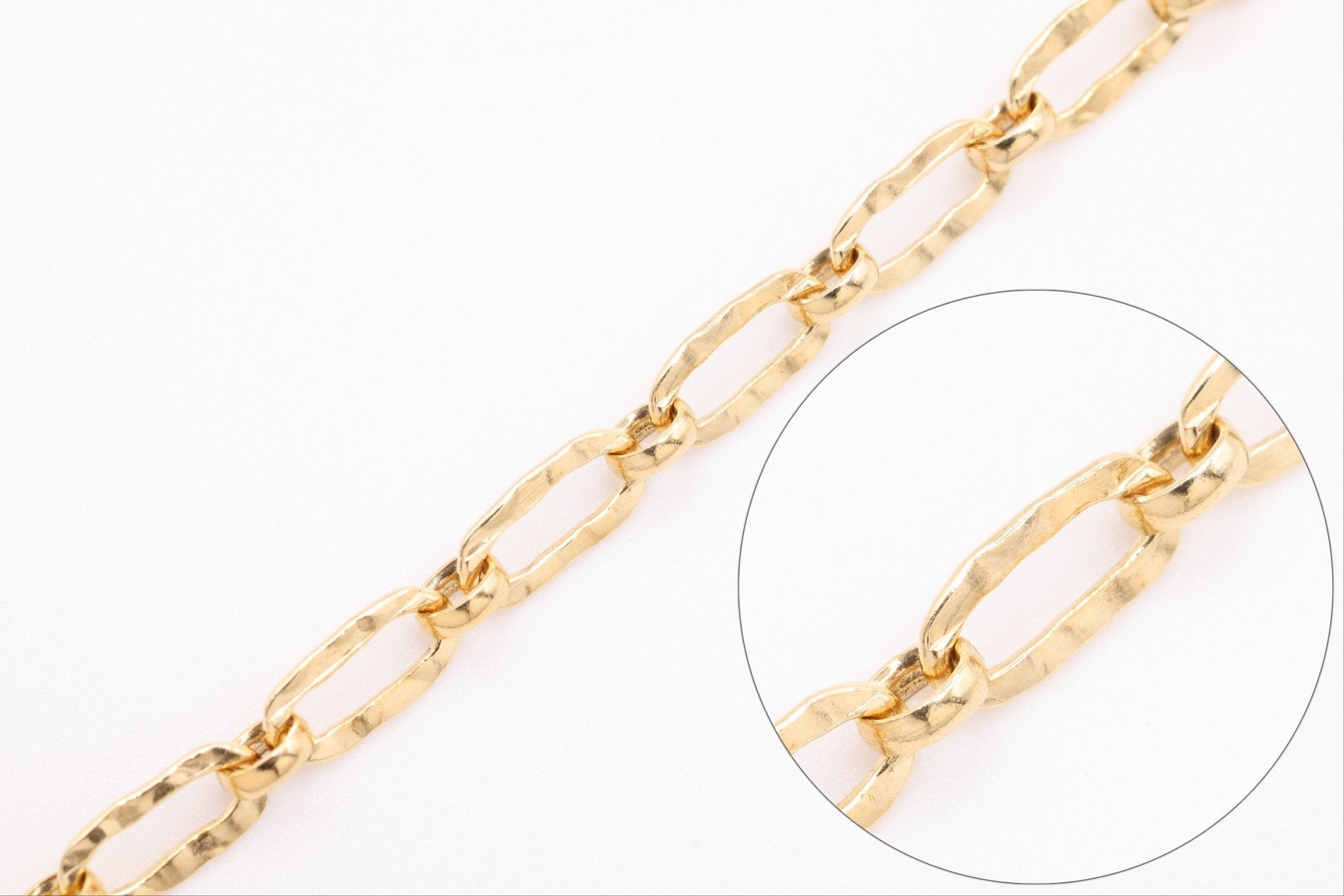 3mm x 6mm Hammered Long and Short Chain, 14K Gold - Filled, Bulk DIY Spool Pay Per Foot Jewelry Making Chain - HarperCrown