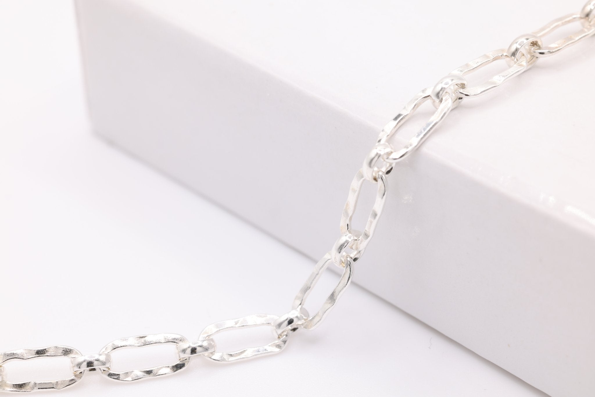 3mm x 6mm Hammered Long and Short Chain, Sterling Silver, Bulk DIY Spool Pay Per Foot Jewelry Making Chain - HarperCrown