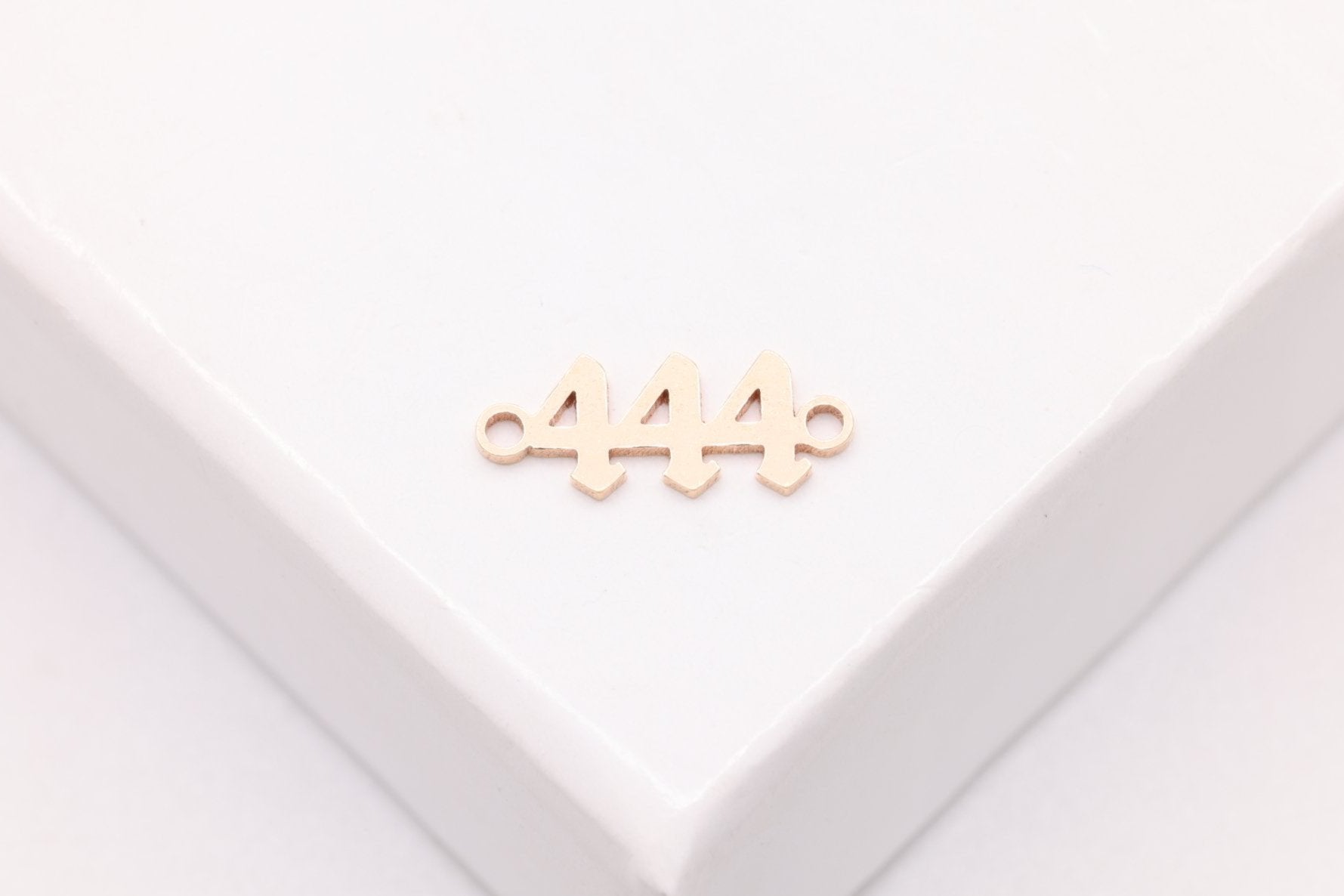 444 Angel Number Charm, Gold - Filled, 9mm x 3mm, Bulk DIY Wholesale Jewelry Making Charm - HarperCrown