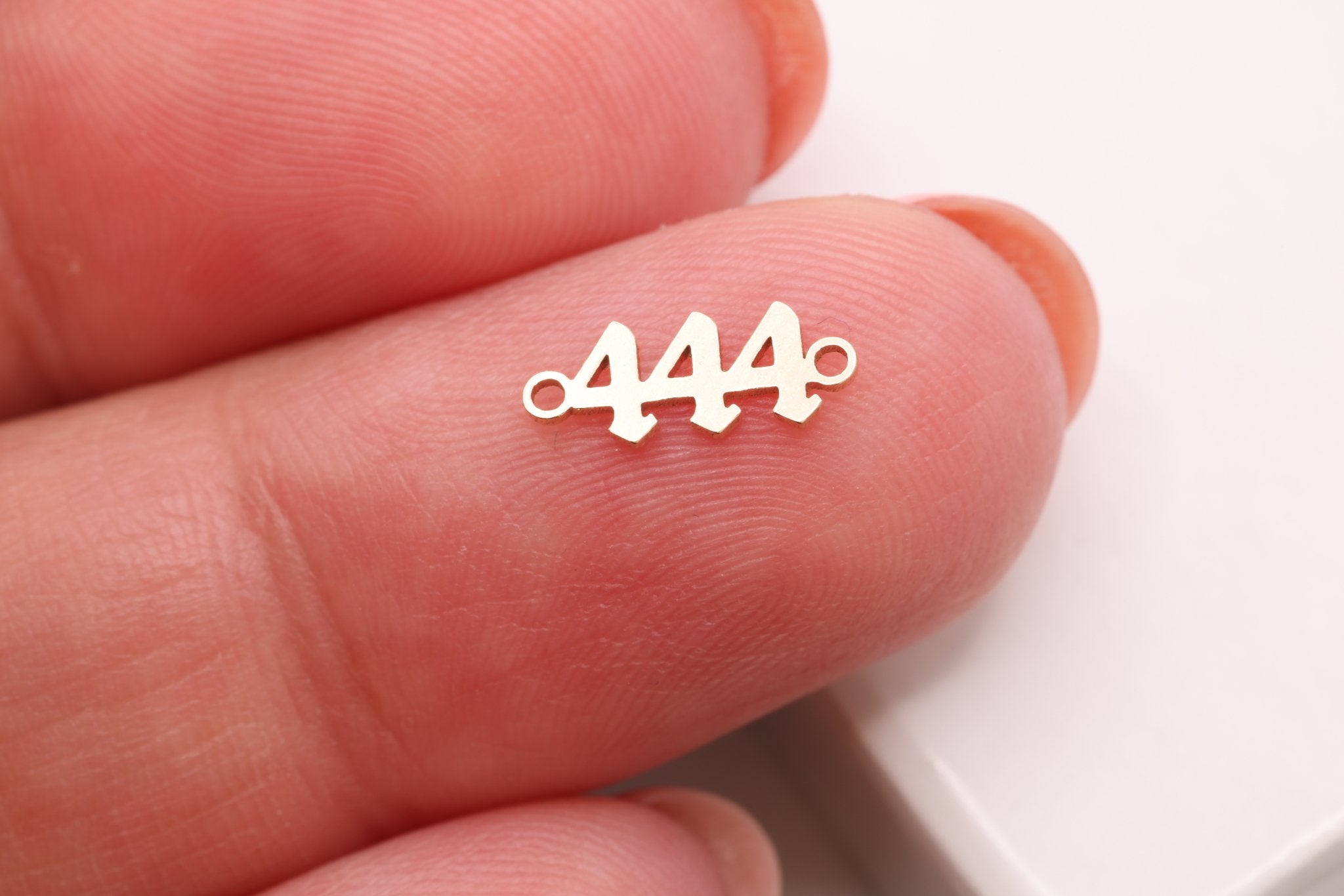 444 Angel Number Charm, Gold - Filled, 9mm x 3mm, Bulk DIY Wholesale Jewelry Making Charm - HarperCrown