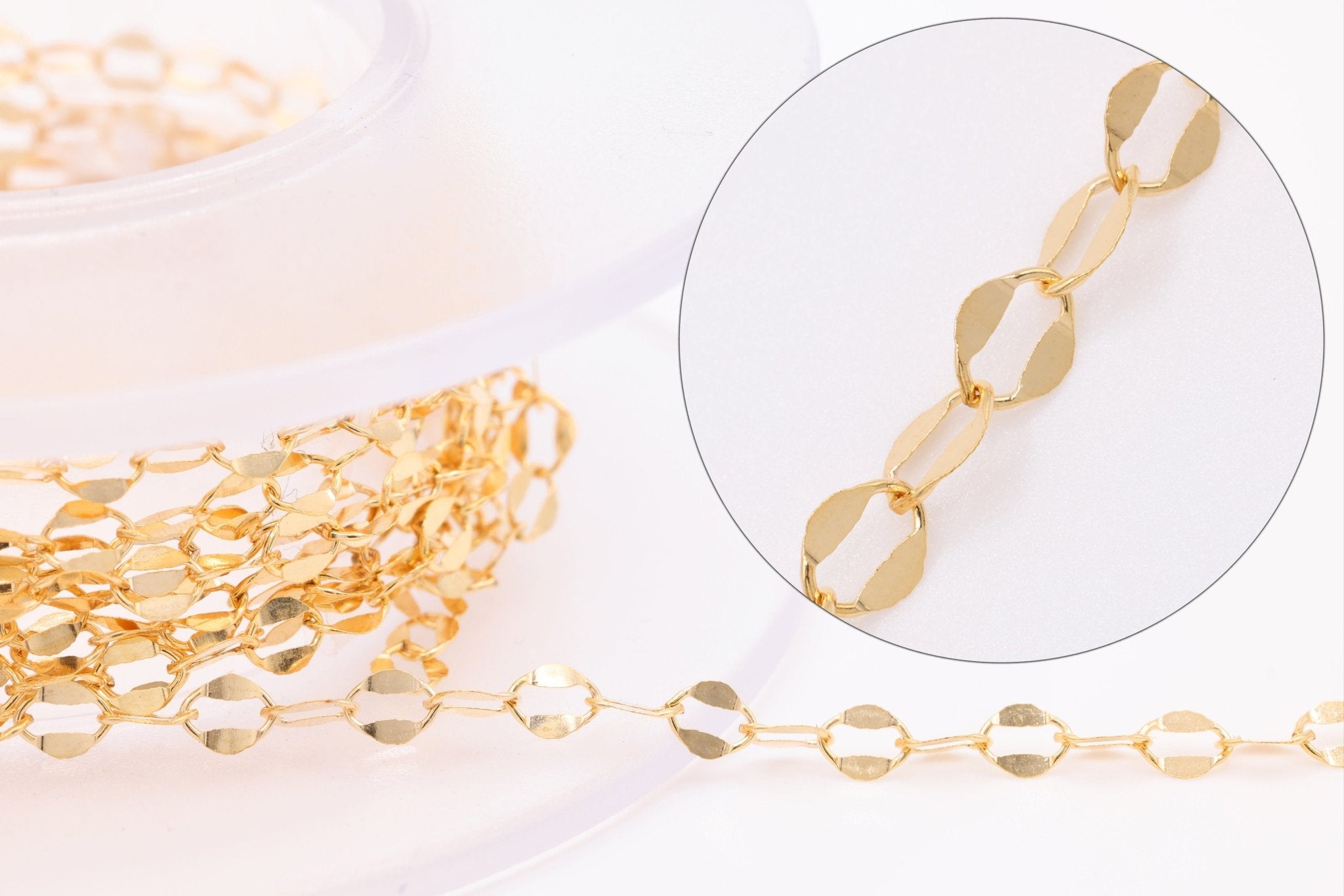 4mm Dapped Oval Chain, Gold - Filled, Flat Oval Chain Uncut per Foot, Jewelry Making Chain - HarperCrown