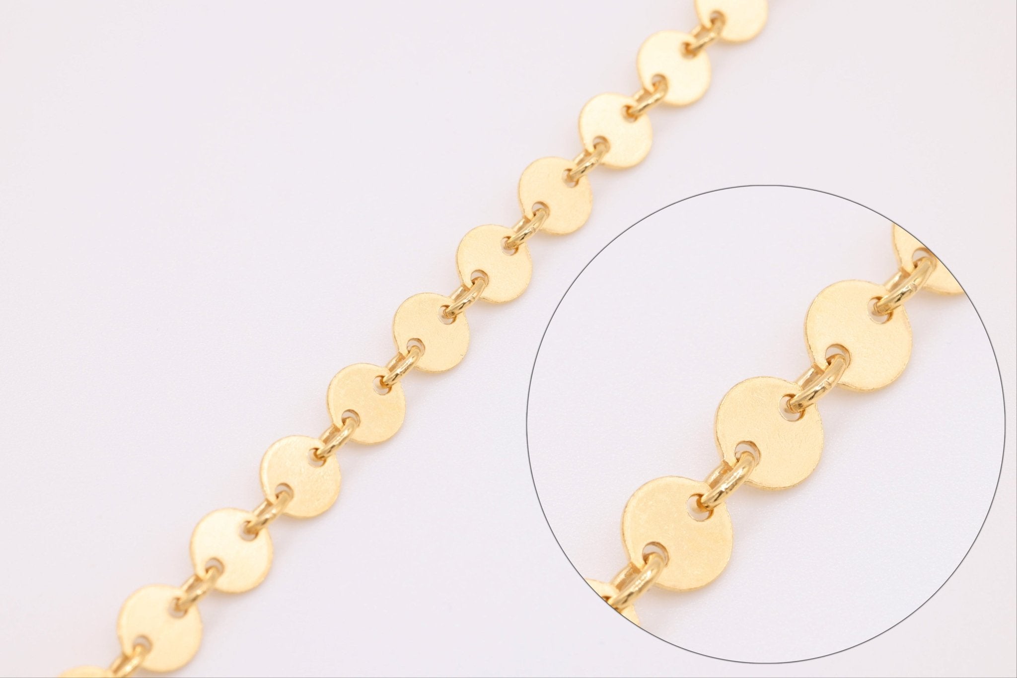 4mm Sequin Disc Chain, Gold - Filled, Bulk Pay Per Foot Uncut Spools For Jewelers - HarperCrown