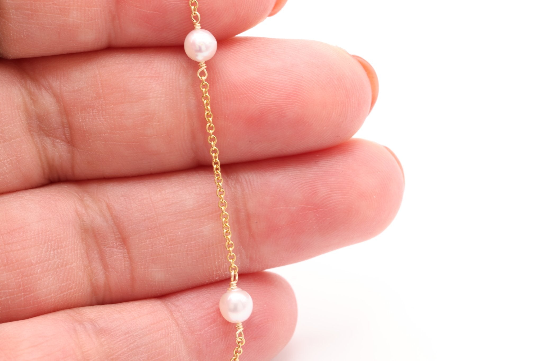 4mm x 4mm Pearl Satellite Chain, Gold - Filled, Bulk DIY Spool Pay Per Foot Jewelry Making Chain - HarperCrown