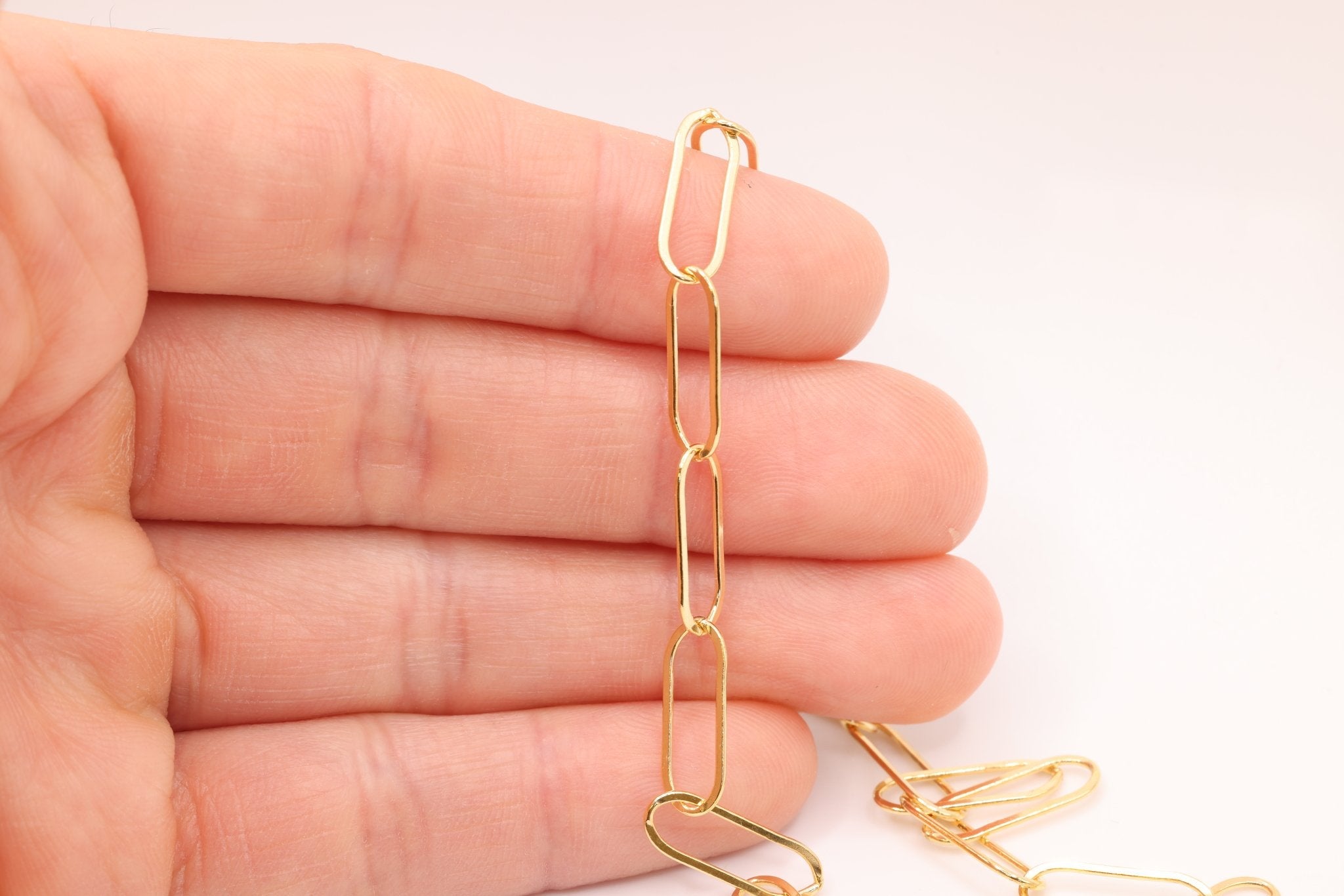 6mm x 15mm Drawn Flat Cable Chain, 14K Gold-Filled, Spool or Footage Rectangle Chain Link Paperclip Chain - HarperCrown