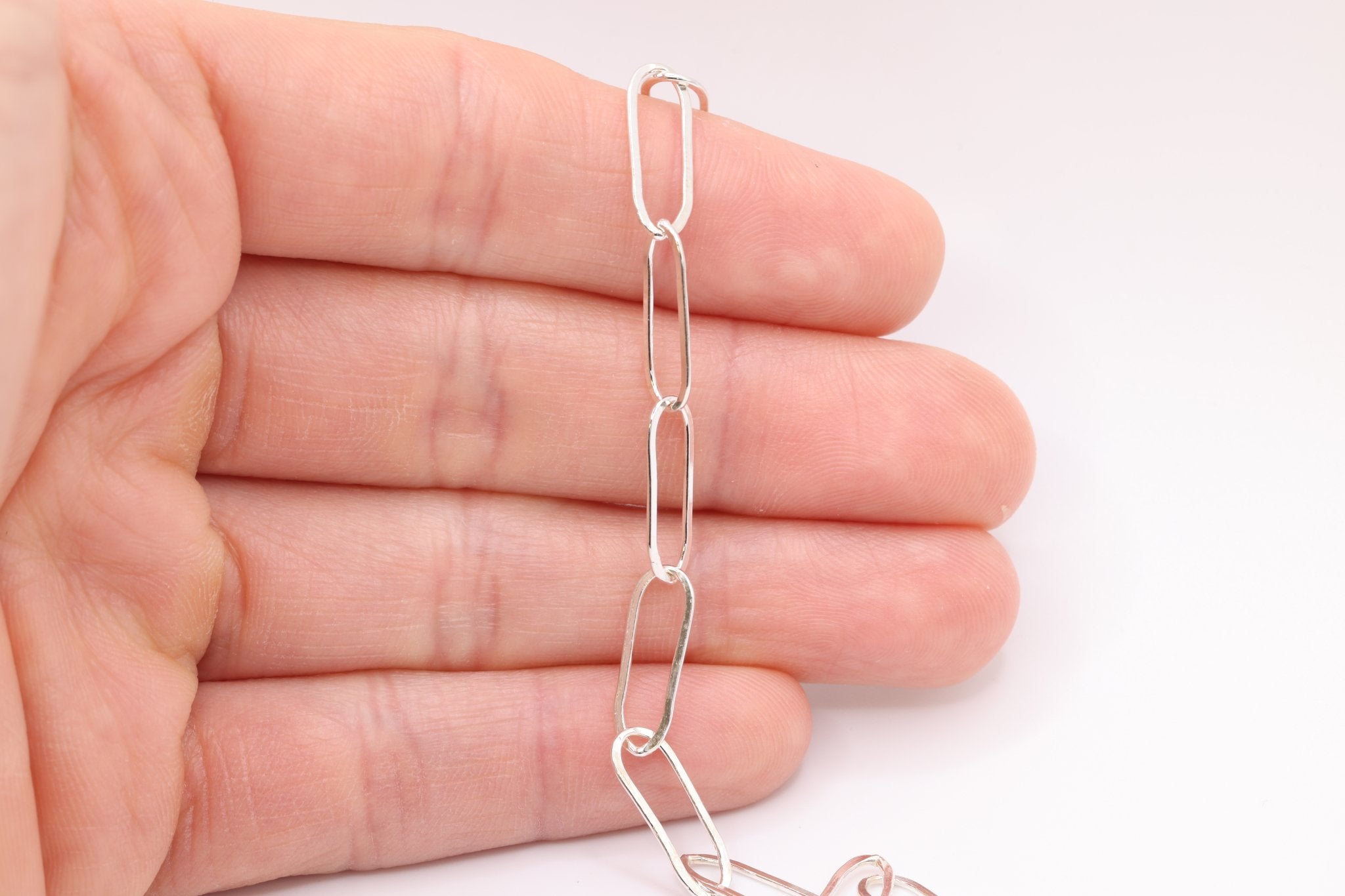 6mm x 15mm Drawn Flat Cable Chain, 925 Sterling Silver, Spool or Footage Rectangle Chain Link Paperclip Chain - HarperCrown