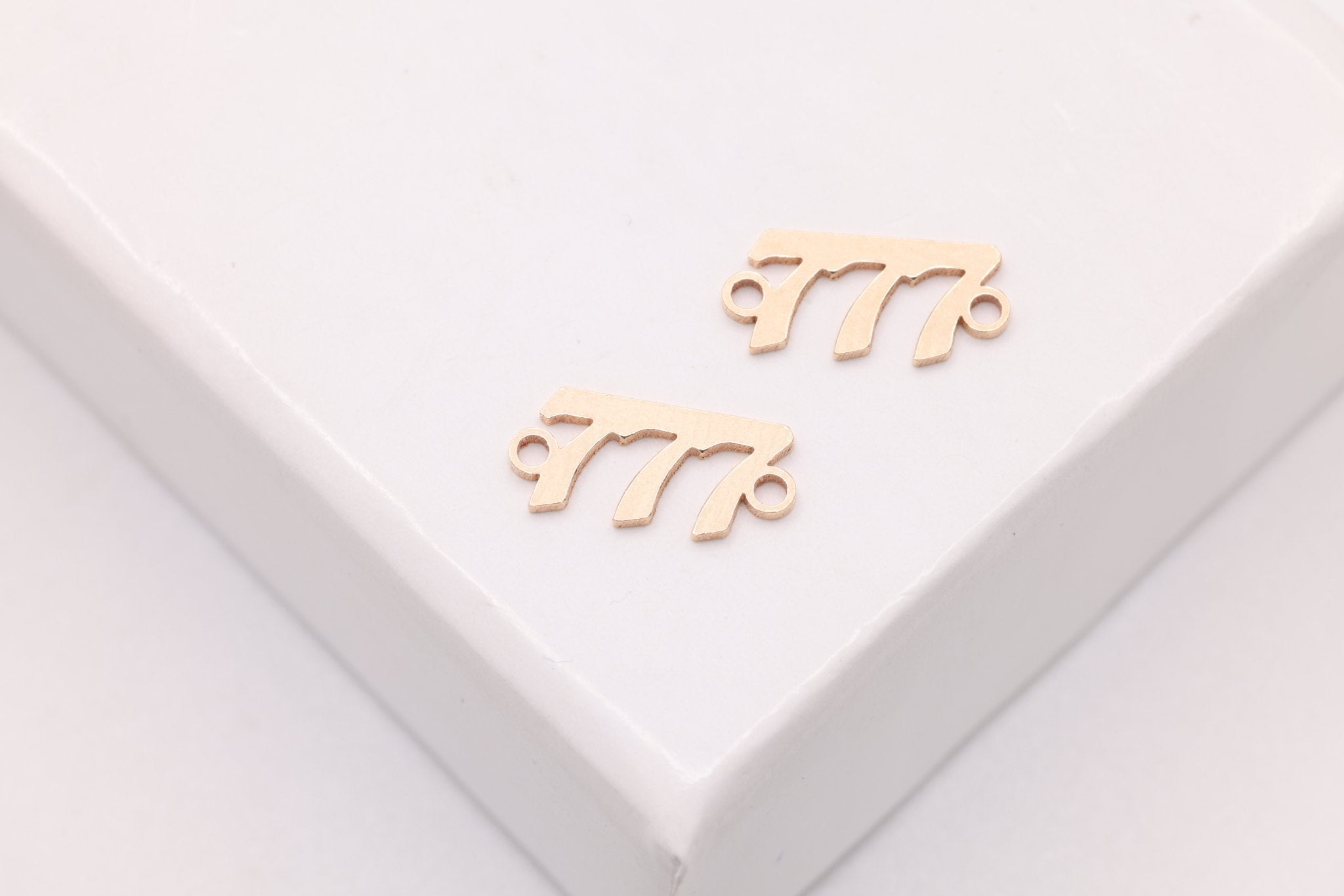 777 Angel Number Charm, Gold - Filled, 9mm x 3mm, Bulk DIY Wholesale Jewelry Making Charm - HarperCrown