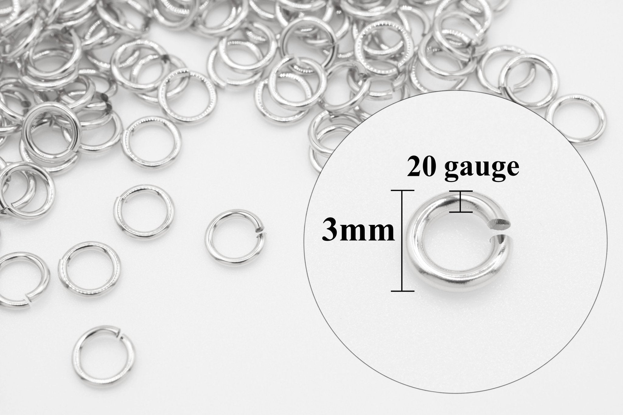 925 Sterling Silver 20 Gauge 3mm Open Jump Rings, 25 Piece Pack, Wholesale - HarperCrown