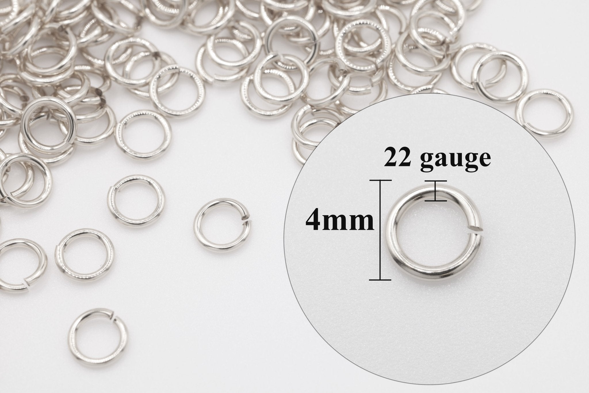 925 Sterling Silver 22 Gauge 4mm Open Jump Rings, 25 Piece Pack, Wholesale - HarperCrown