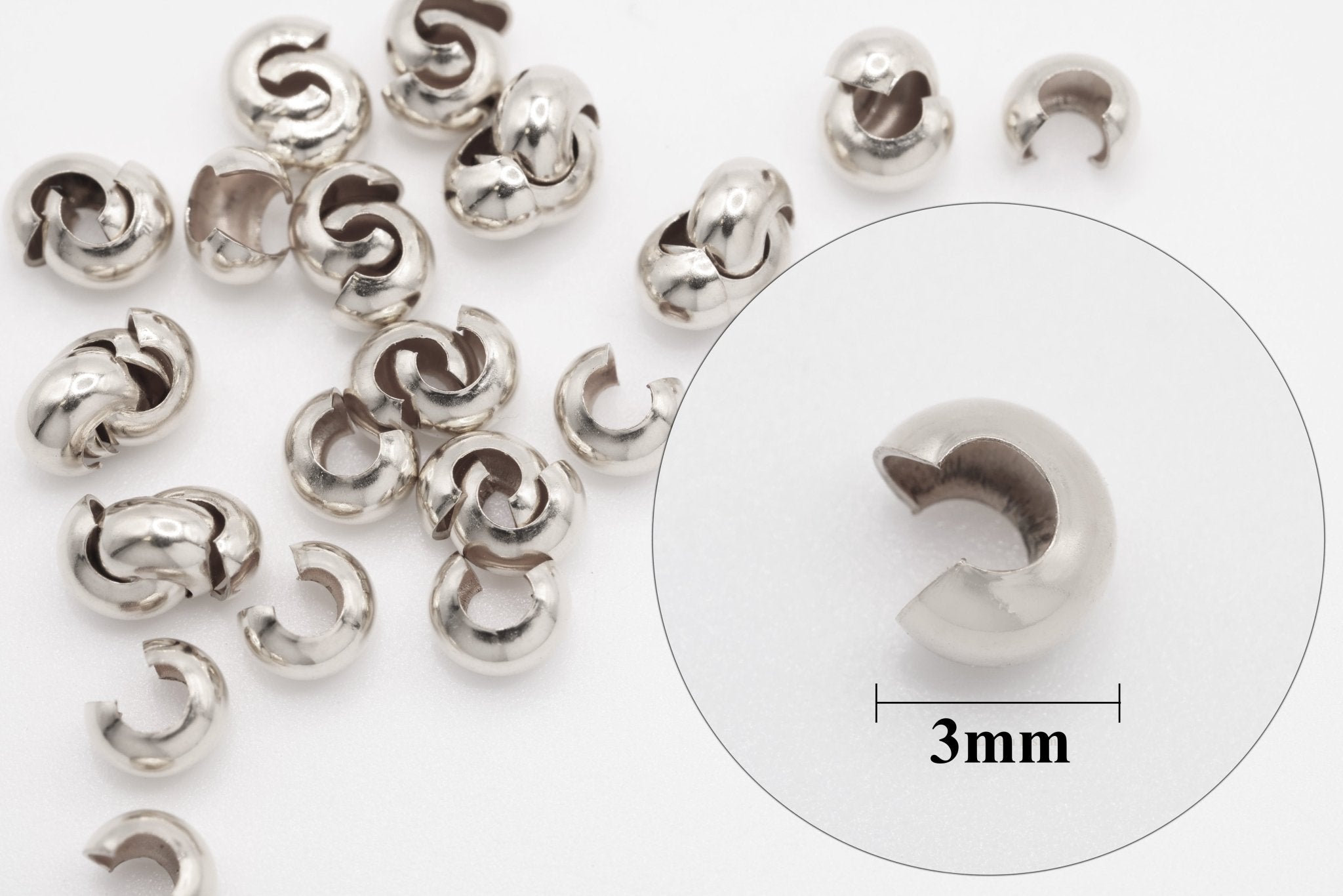 925 Sterling Silver 3mm Round Crimp Cover, 5 Piece Pack - HarperCrown